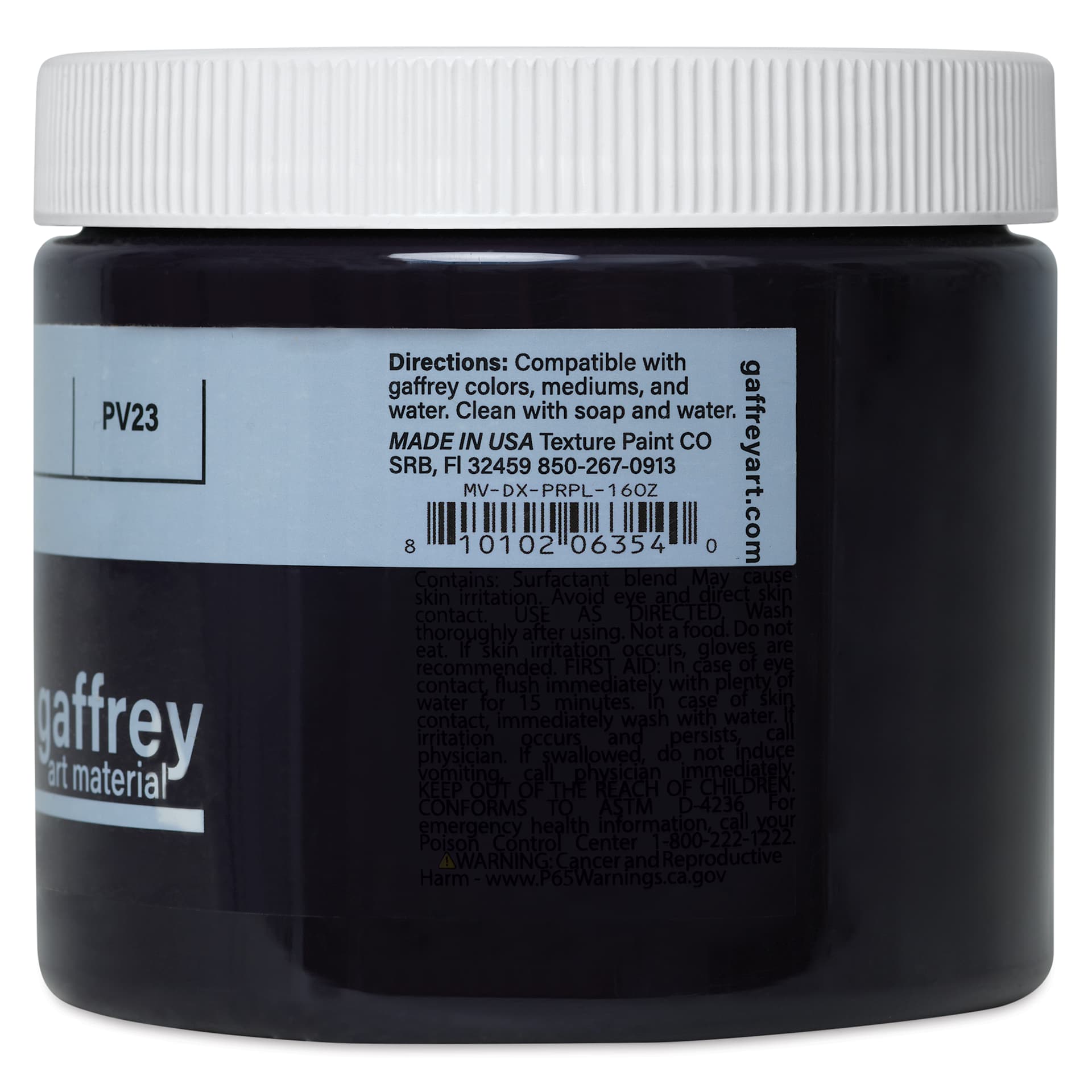 Gaffrey Art Material Standard Body Acrylic Paint - Dioxazine Purple, 473 ml jar side view