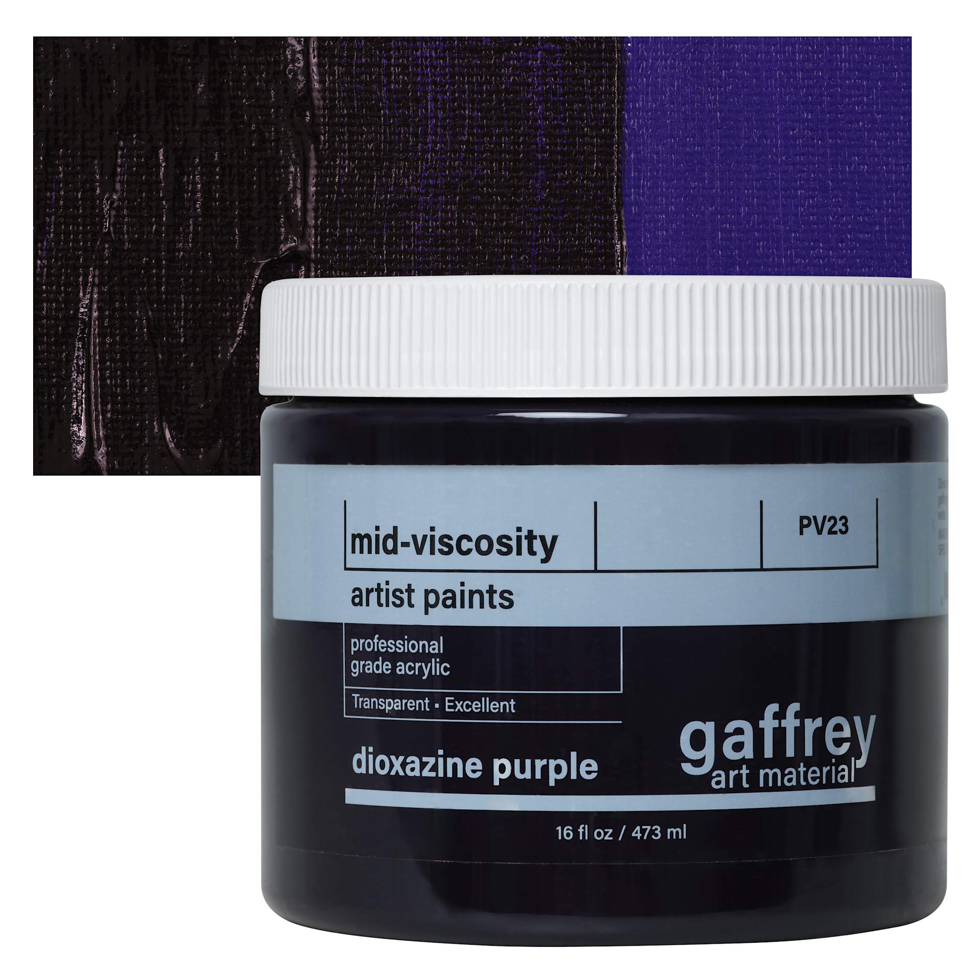 Gaffrey Art Material Standard Body Acrylic Paint - Dioxazine Purple, 473 ml jar and swatch