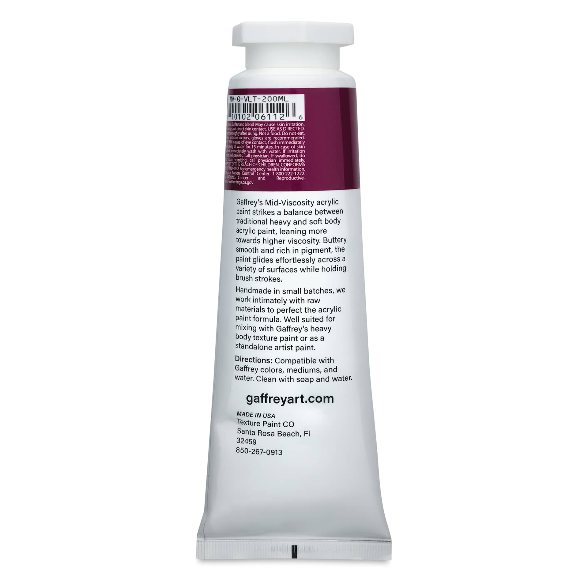 Gaffrey Art Material Standard Body Acrylic Paint - Quinacridone Violet, 200 ml tube back