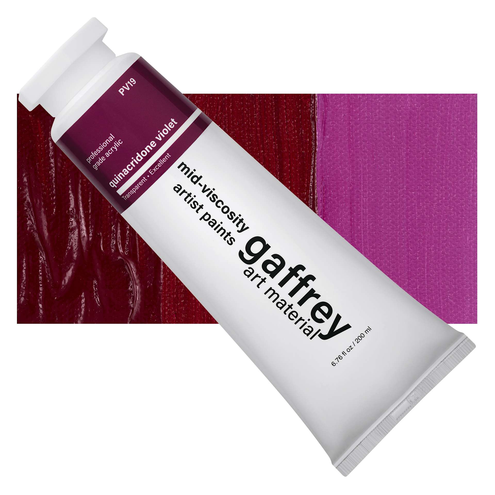 Gaffrey Art Material Standard Body Acrylic Paint - Quinacridone Violet, 200 ml tube and swatch