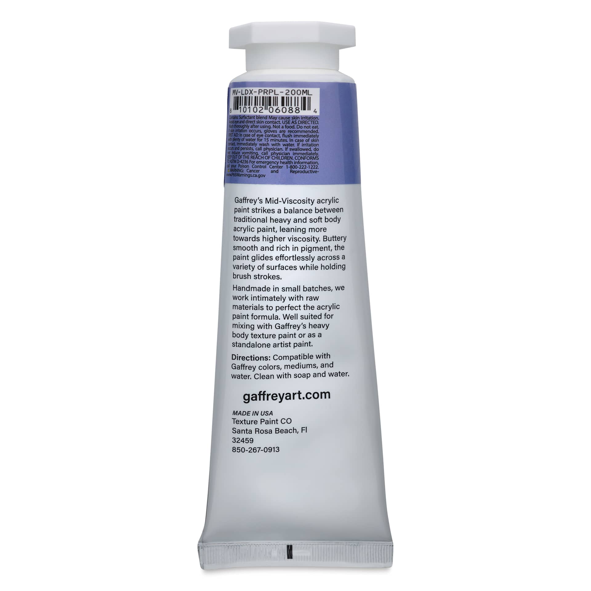 Gaffrey Art Material Standard Body Acrylic Paint - Light Violet, 200 ml tube back