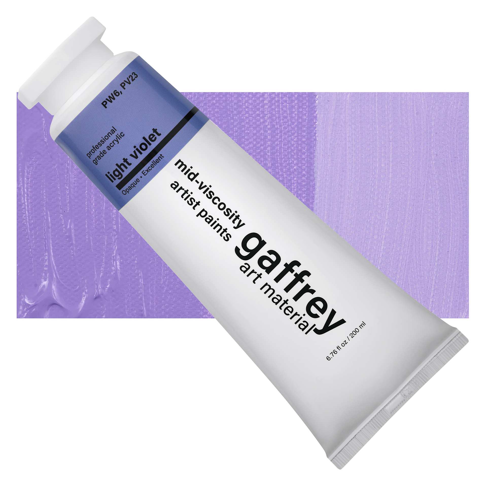 Gaffrey Art Material Standard Body Acrylic Paint - Light Violet, 200 ml tube and swatch