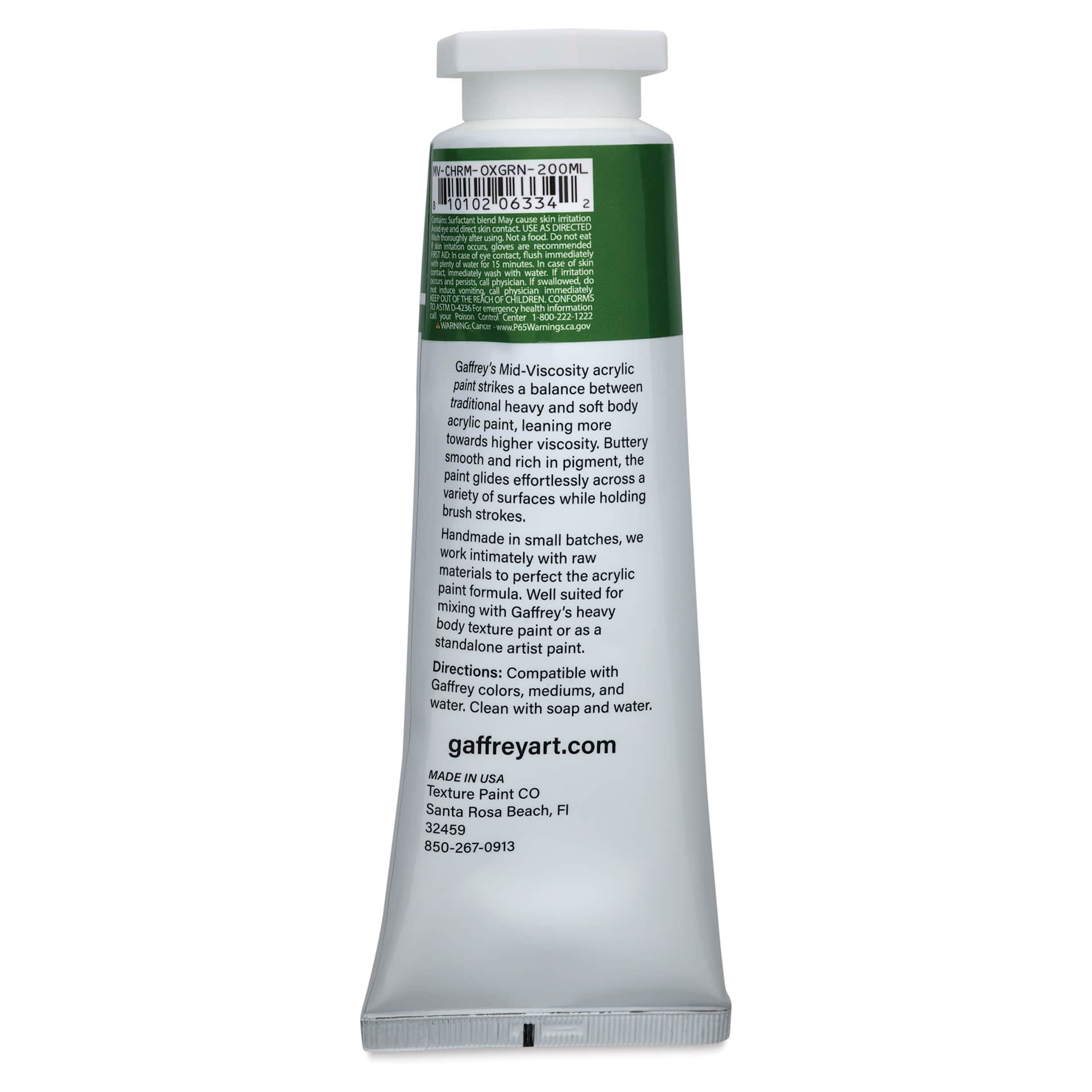 Gaffrey Art Material Standard Body Acrylic Paint - Chromium Green Oxide, 200 ml tube back