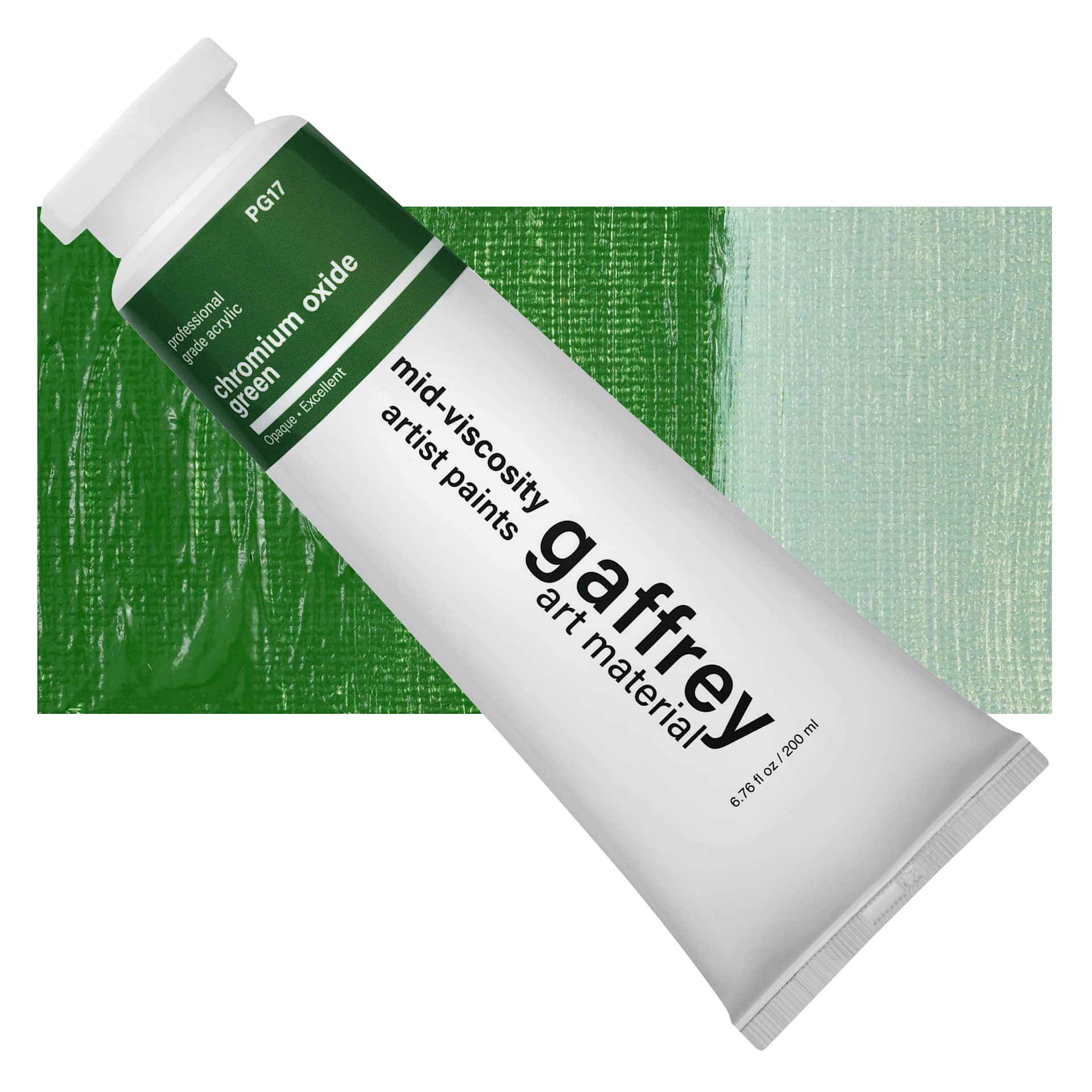 Gaffrey Art Material Standard Body Acrylic Paint - Chromium Green Oxide, 200 ml tube and swatch