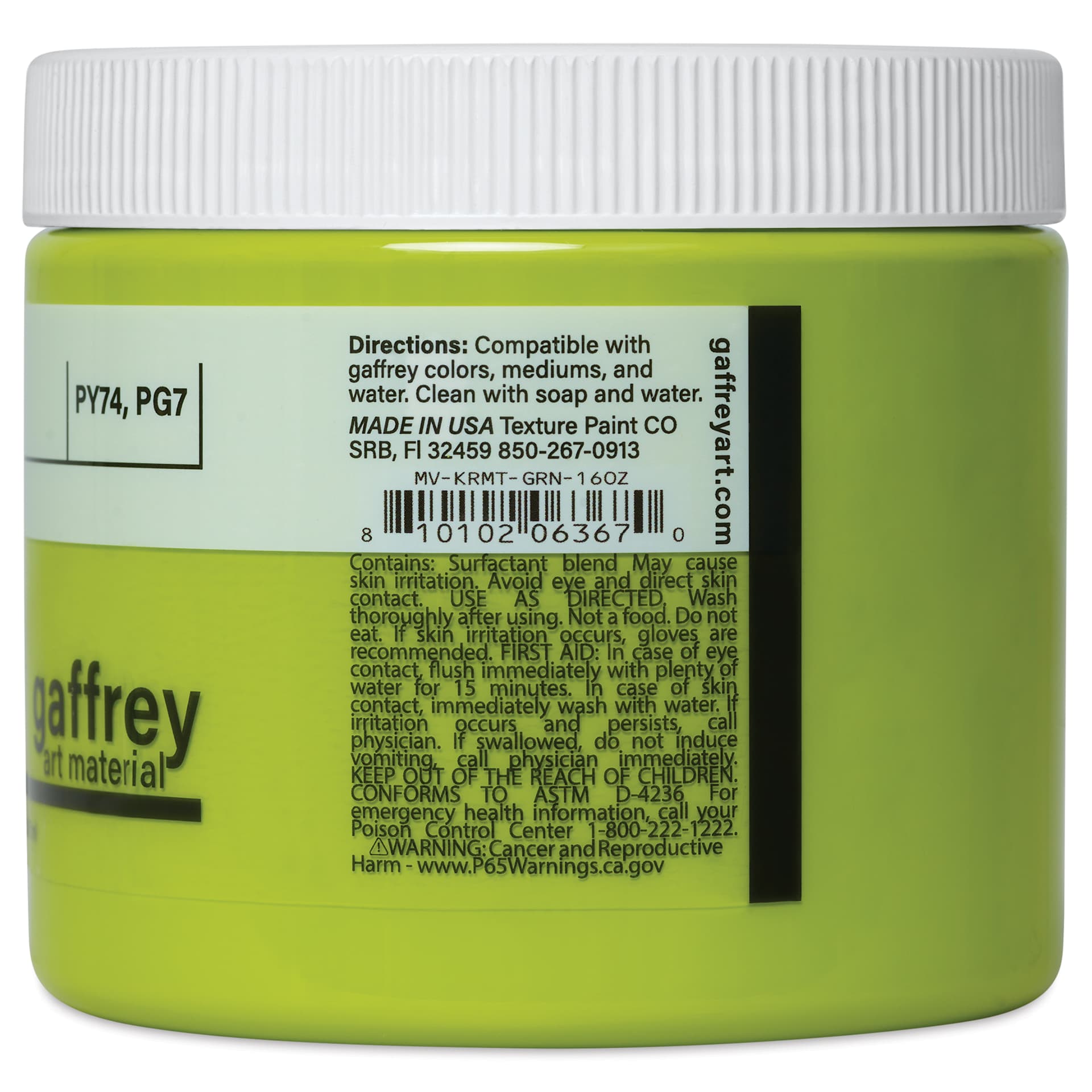 Gaffrey Art Material Standard Body Acrylic Paint - Kermit Green, 473 ml jar side