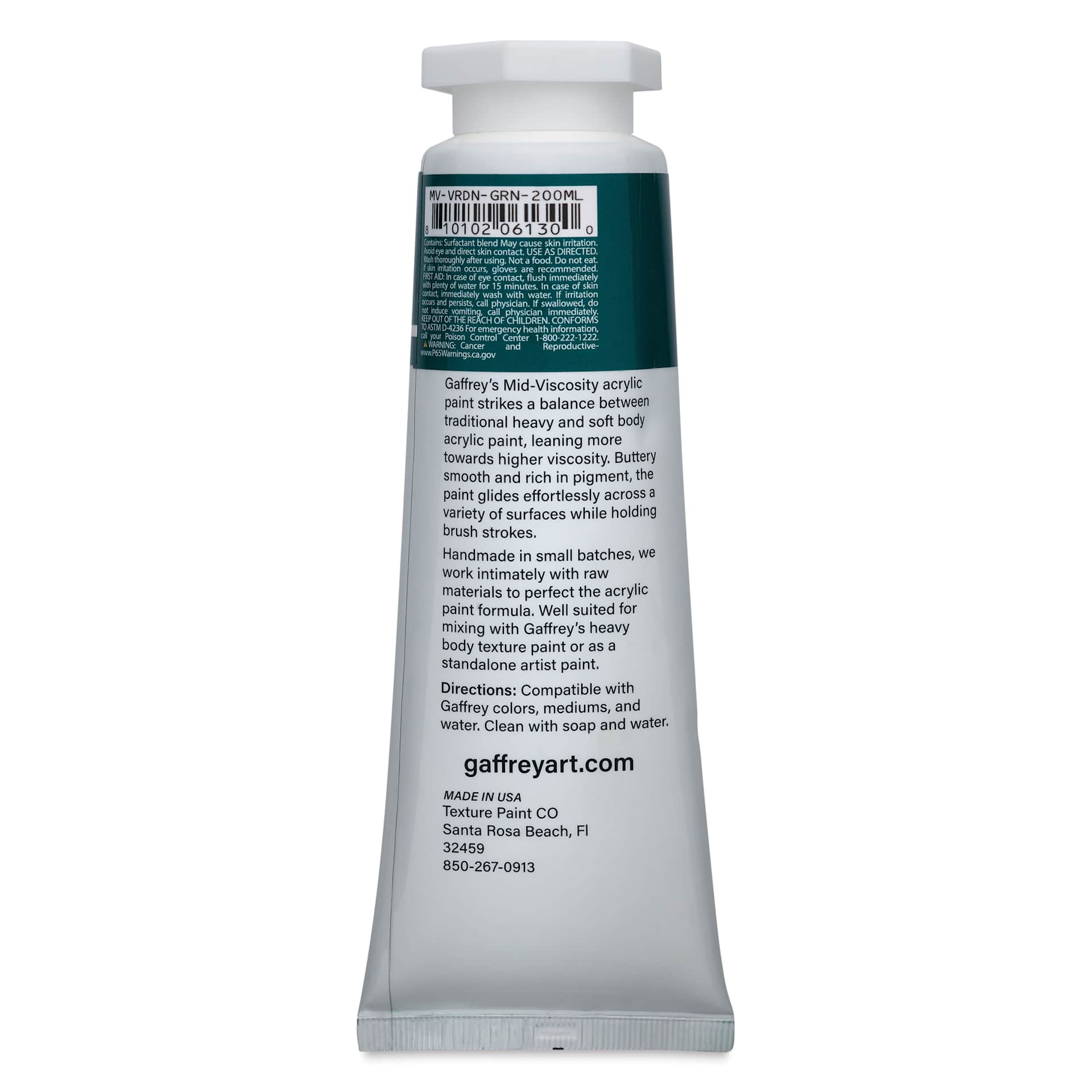 Gaffrey Art Material Standard Body Acrylic Paint - Viridian Green, 200 ml tube back