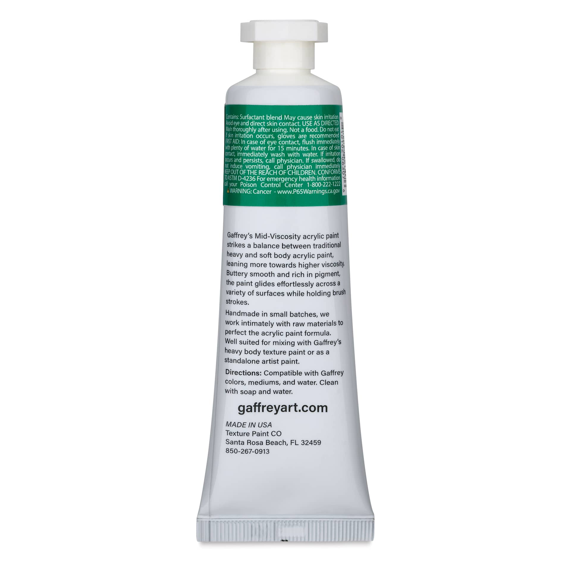 Gaffrey Art Material Standard Body Acrylic Paint - Permanent Green, 59 ml tube back