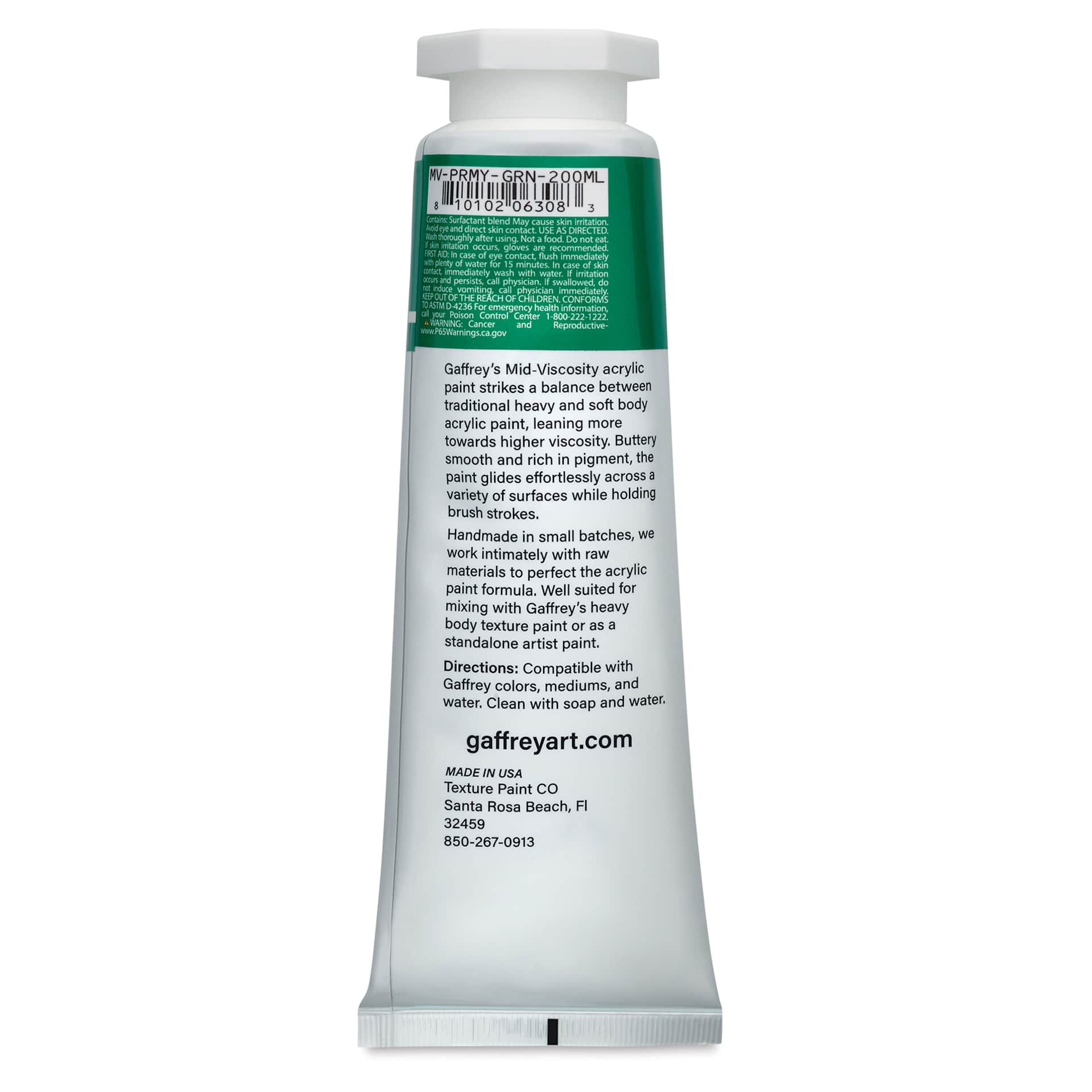 Gaffrey Art Material Standard Body Acrylic Paint - Permanent Green, 200 ml tube back
