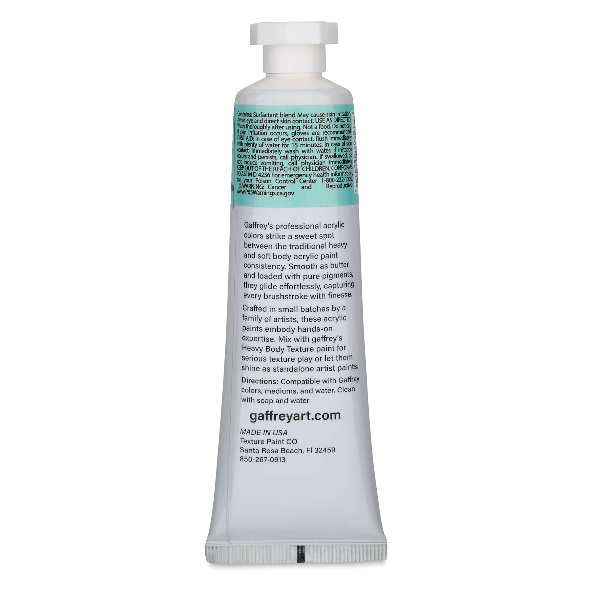 Gaffrey Art Material Standard Body Acrylic Paint - Light Phthalo Green, 59 ml tube back