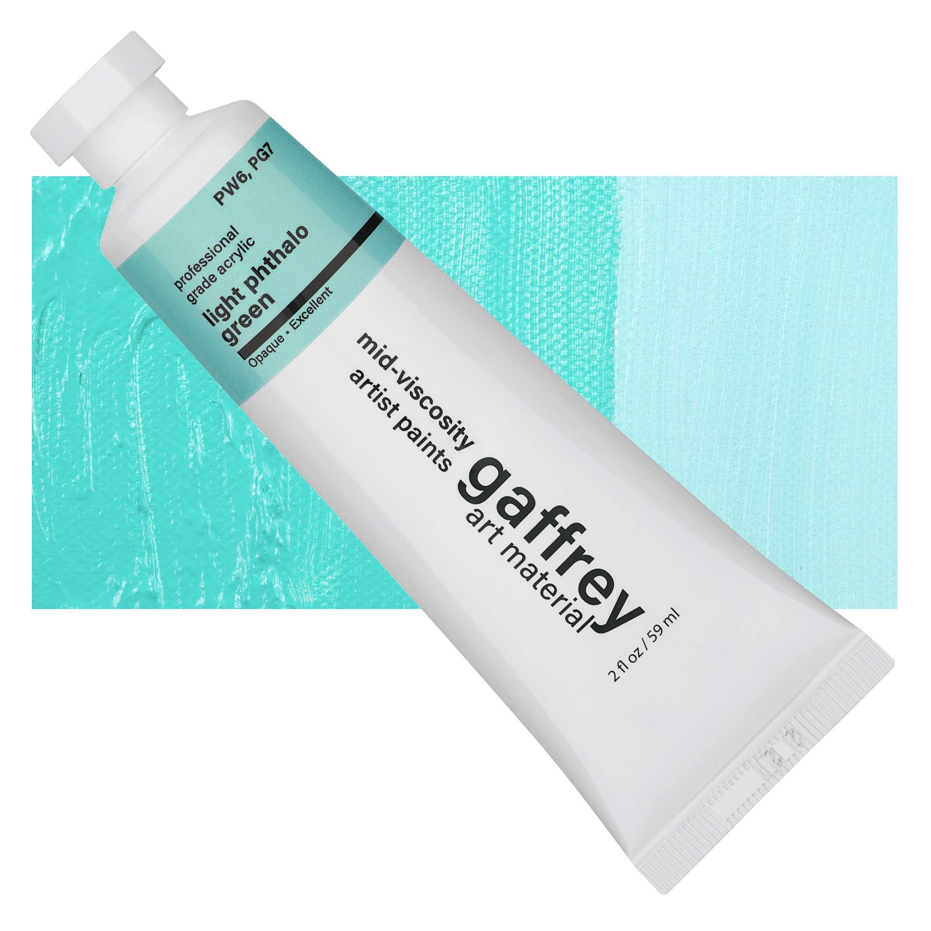 Gaffrey Art Material Standard Body Acrylic Paint - Light Phthalo Green, 59 ml tube and swatch