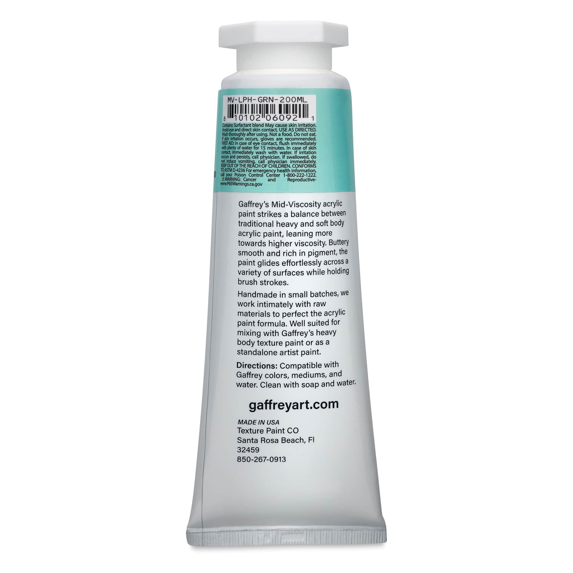 Gaffrey Art Material Standard Body Acrylic Paint - Light Phthalo Green, 200 ml tube back