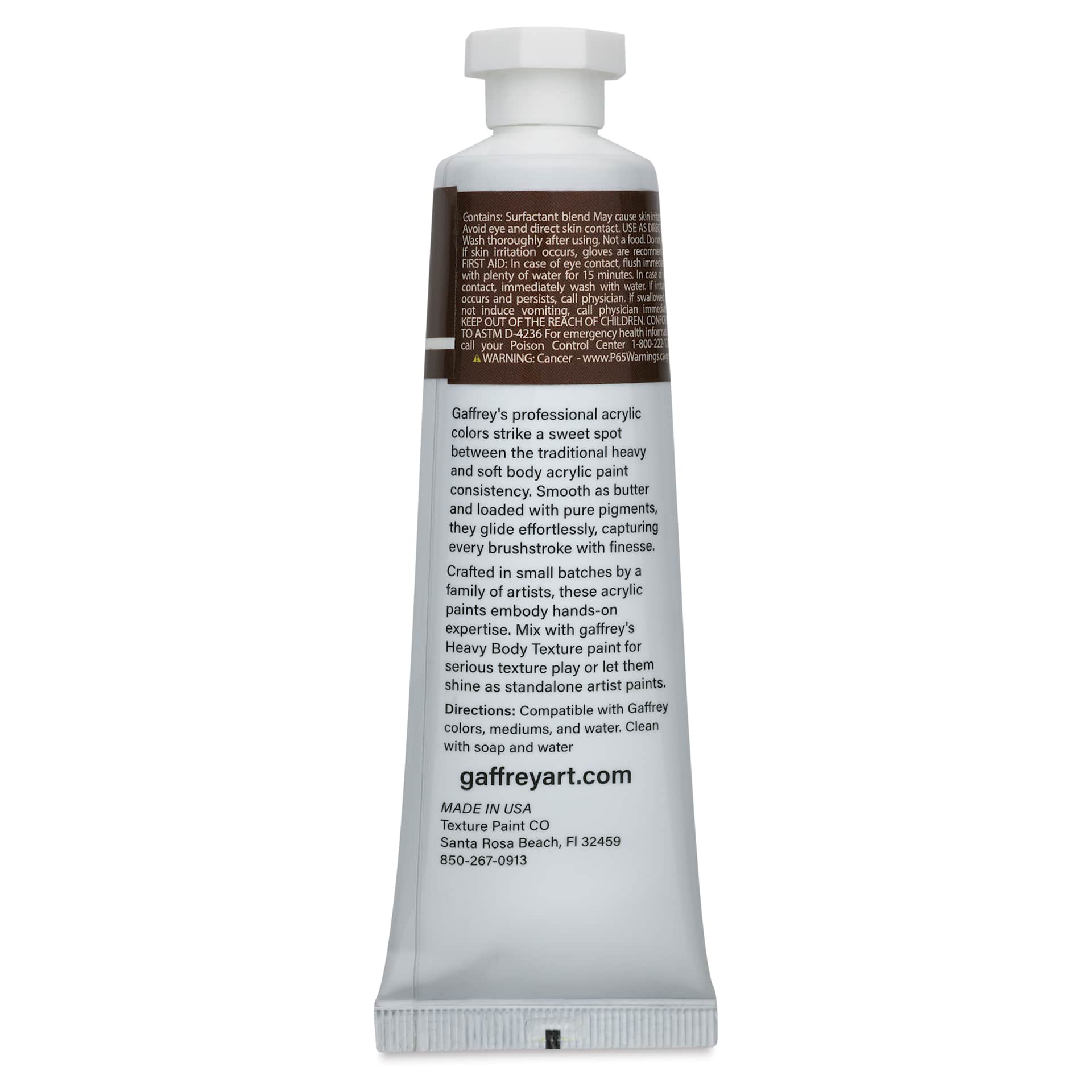 Gaffrey Art Material Standard Body Acrylic Paint - Raw Umber, 59 ml tube back
