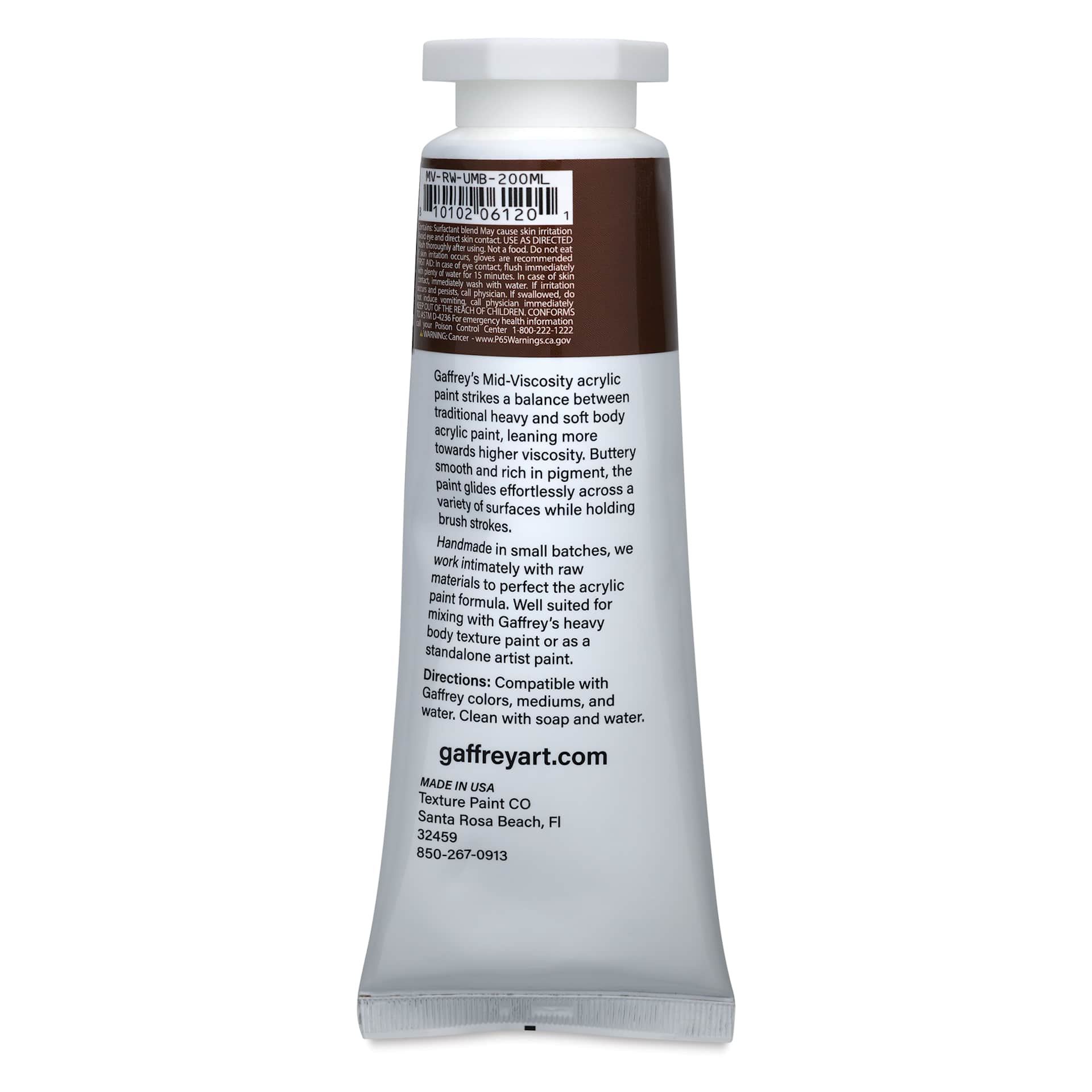 Gaffrey Art Material Standard Body Acrylic Paint - Raw Umber, 200 ml tube back