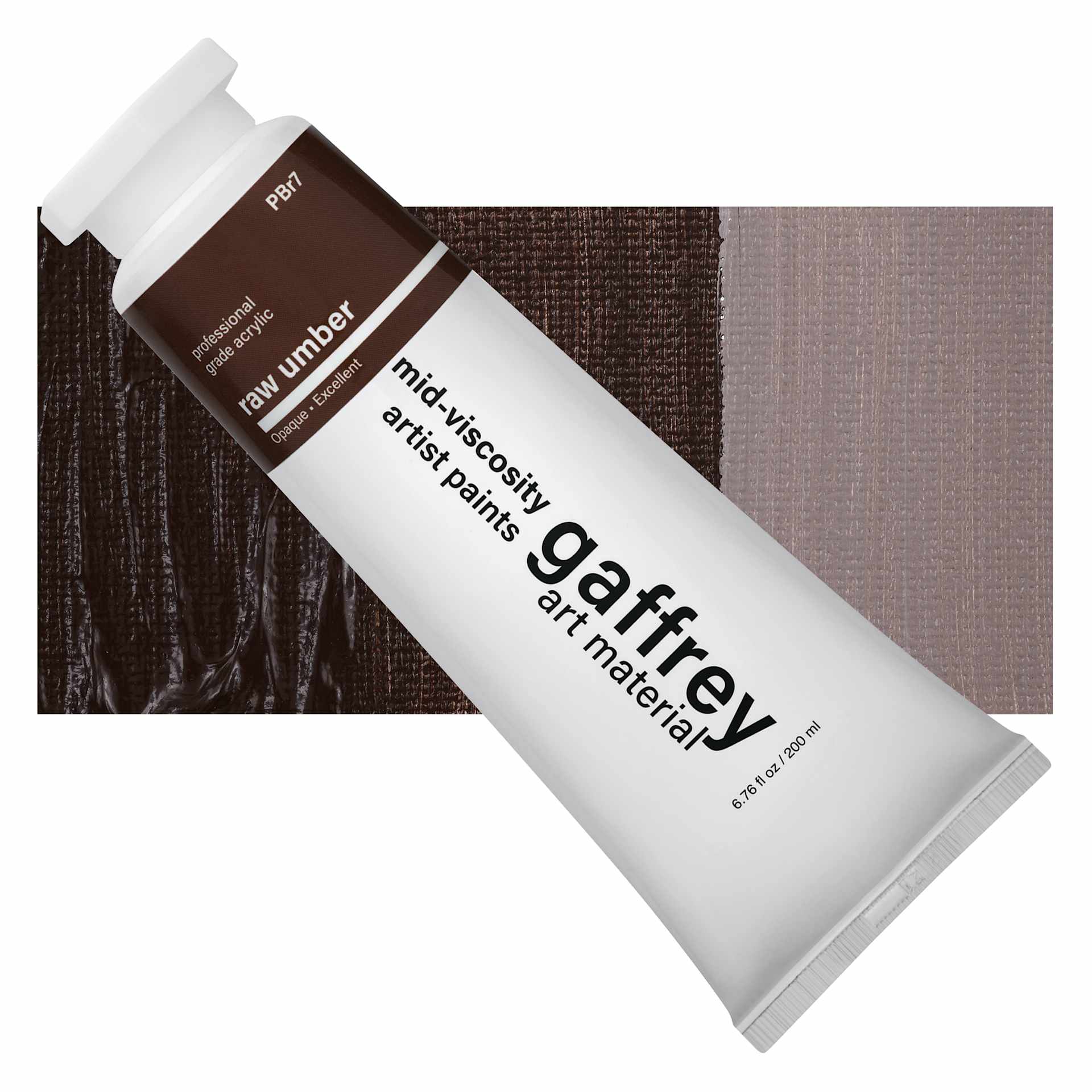 Gaffrey Art Material Standard Body Acrylic Paint - Raw Umber, 200 ml tube and swatch