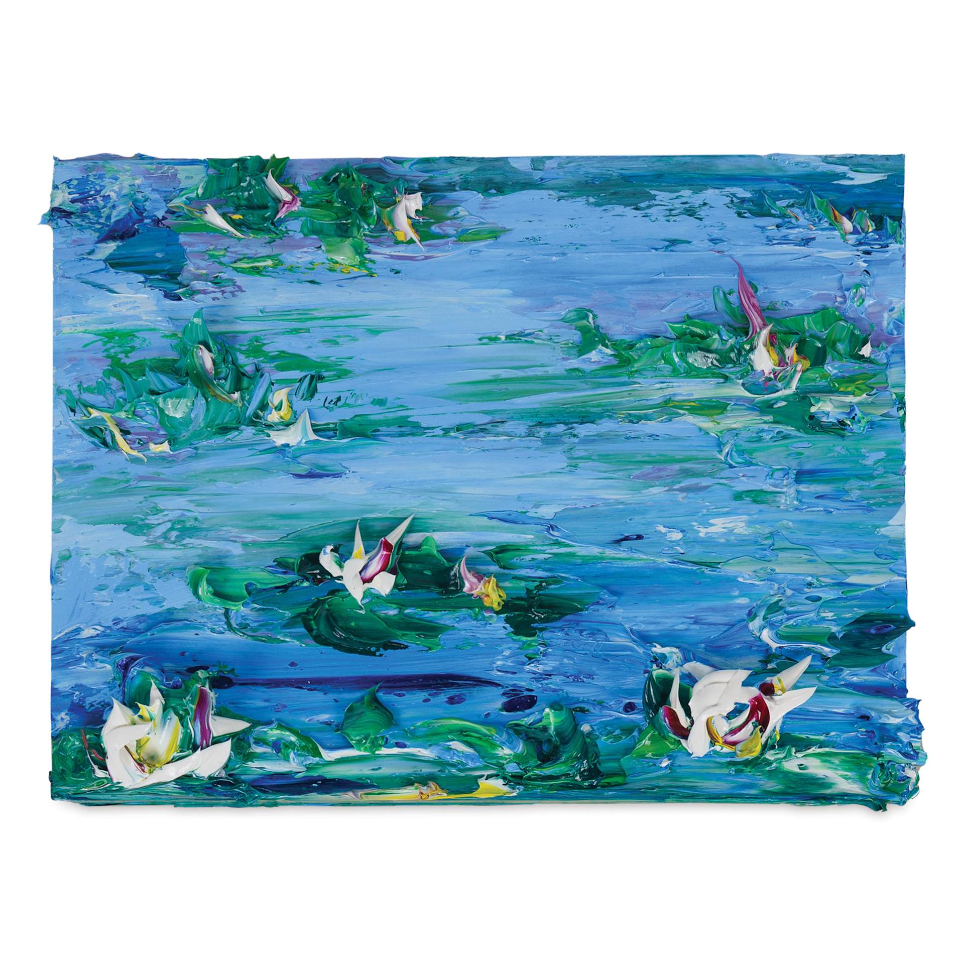 A painting of water lilies created with Gaffrey Heavy Body Texture Acrylic Paints - Set of 10, Monet Water Lilies 