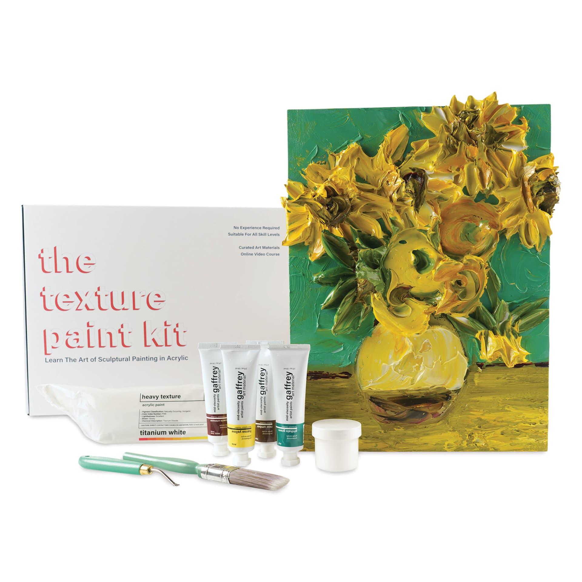 A finished painting of sunflowers with the kit - Gaffrey Heavy Body Texture Acrylic Paints - Set of 10, Van Gogh Sunflowers
