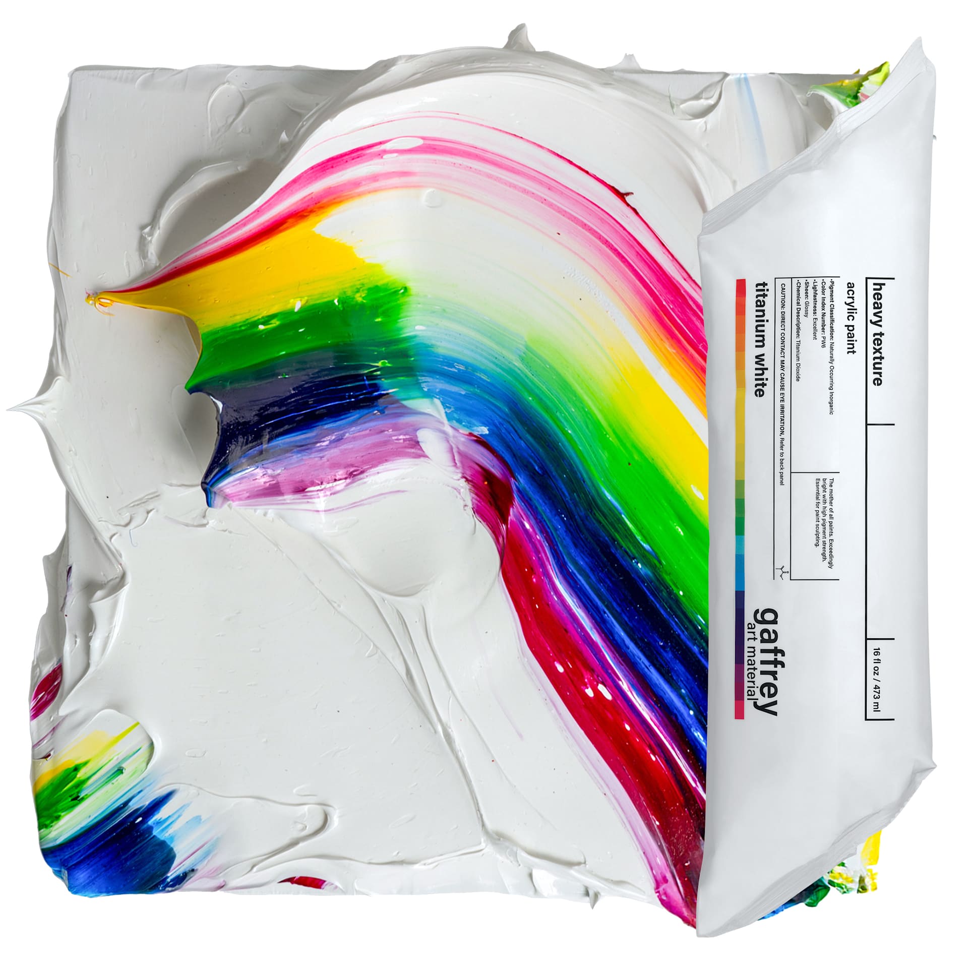 Gaffrey Heavy Body Texture Acrylic Paint - Titanium White, 16 oz pouch and swatch