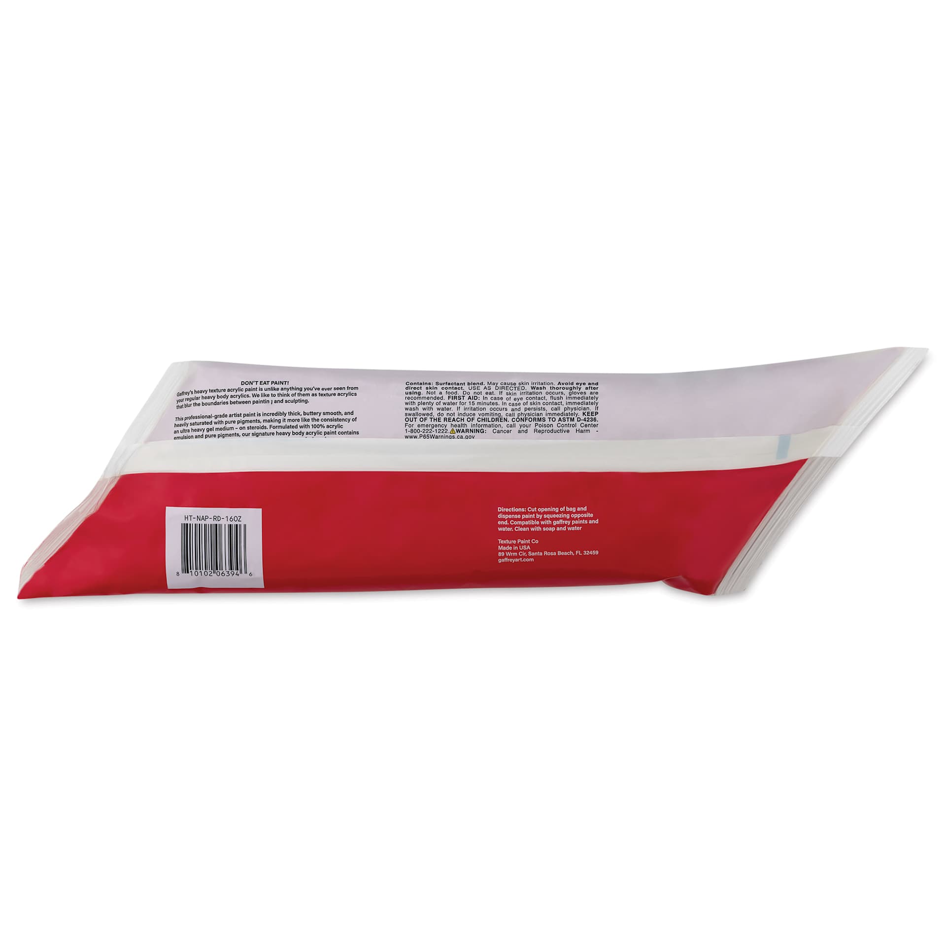 Gaffrey Heavy Body Texture Acrylic Paint - Naphthol Red, 16 oz back