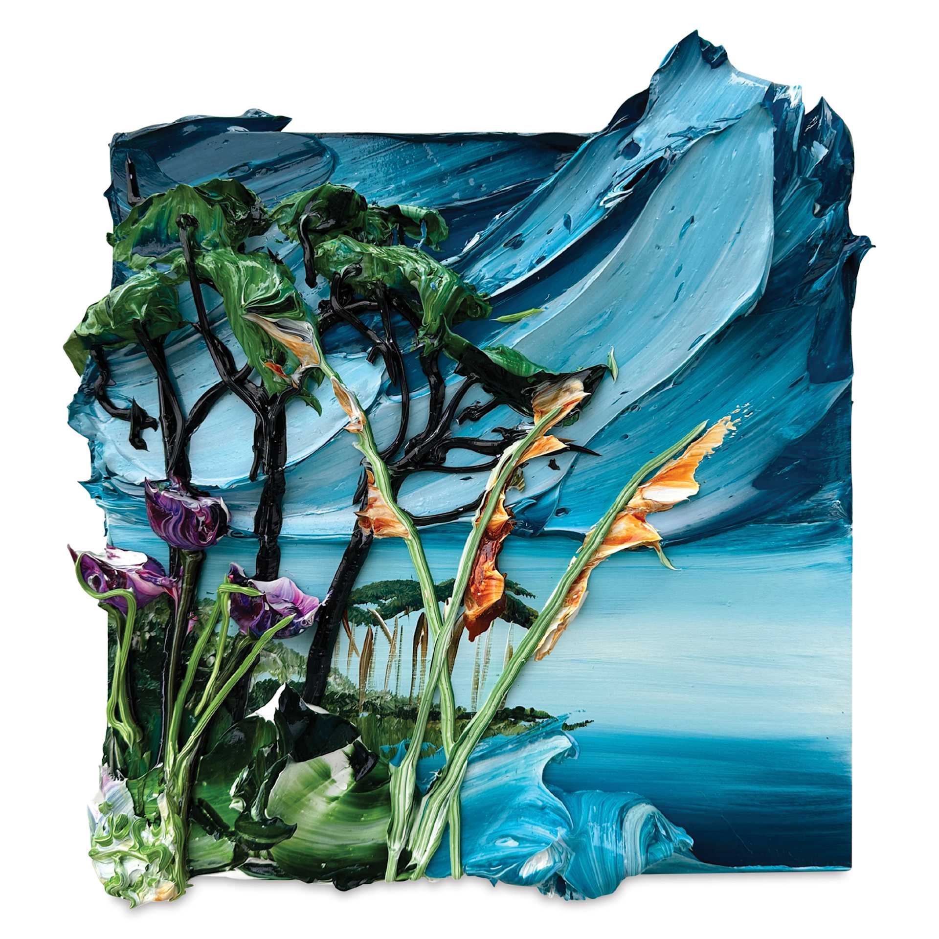 Gaffrey Heavy Body Texture Acrylic Paint used in a sculptural landscape painting.