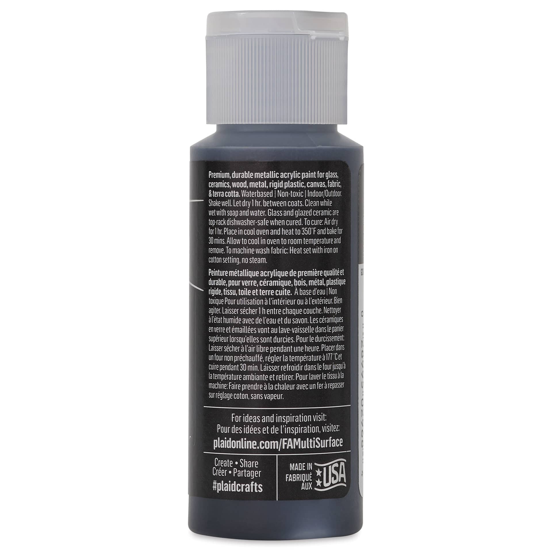 FolkArt Multi-Surface Metallic Acrylic Paint - Charcoal Black, 59 ml bottle back