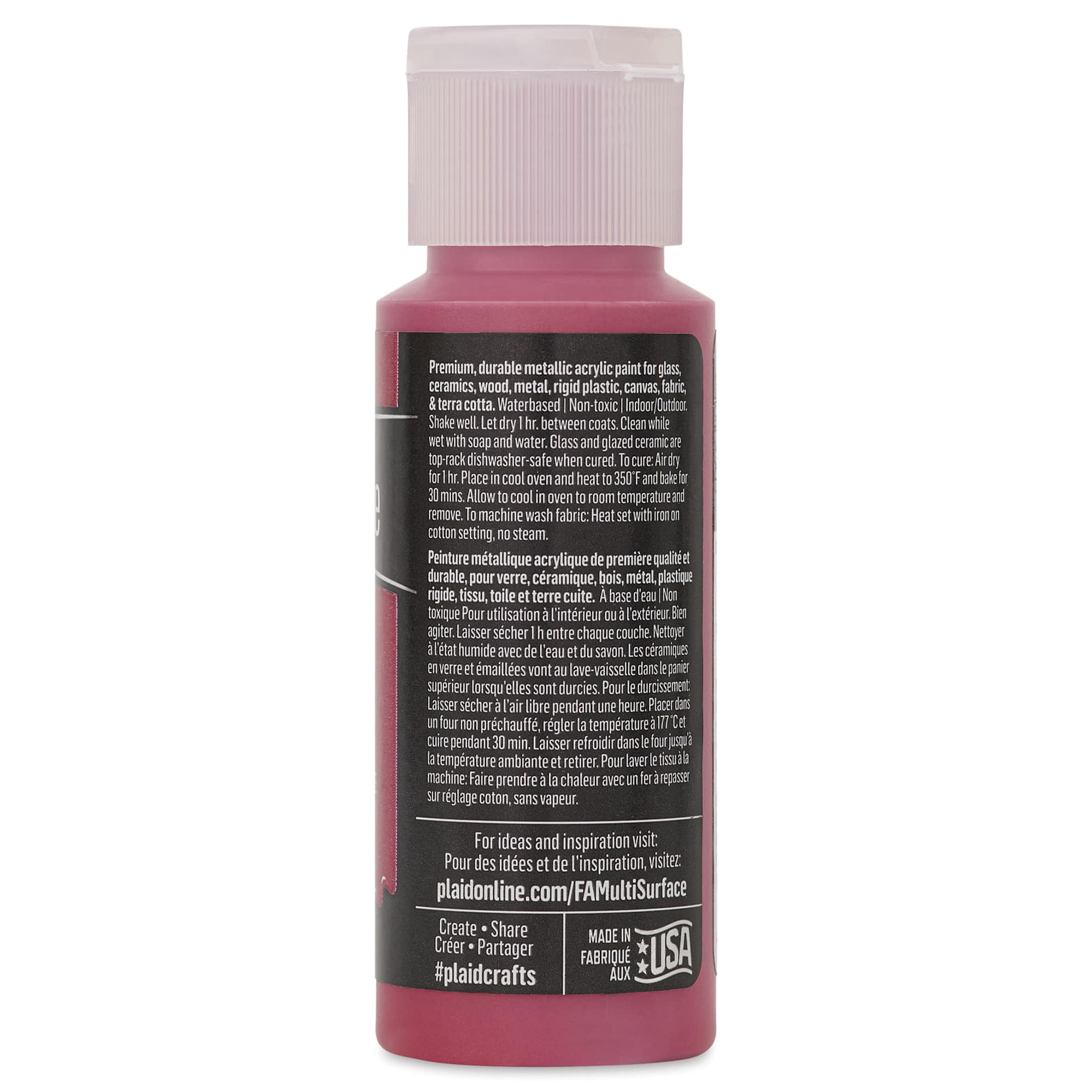 FolkArt Multi-Surface Metallic Acrylic Paint - Garnet, 59 ml - back of bottle
