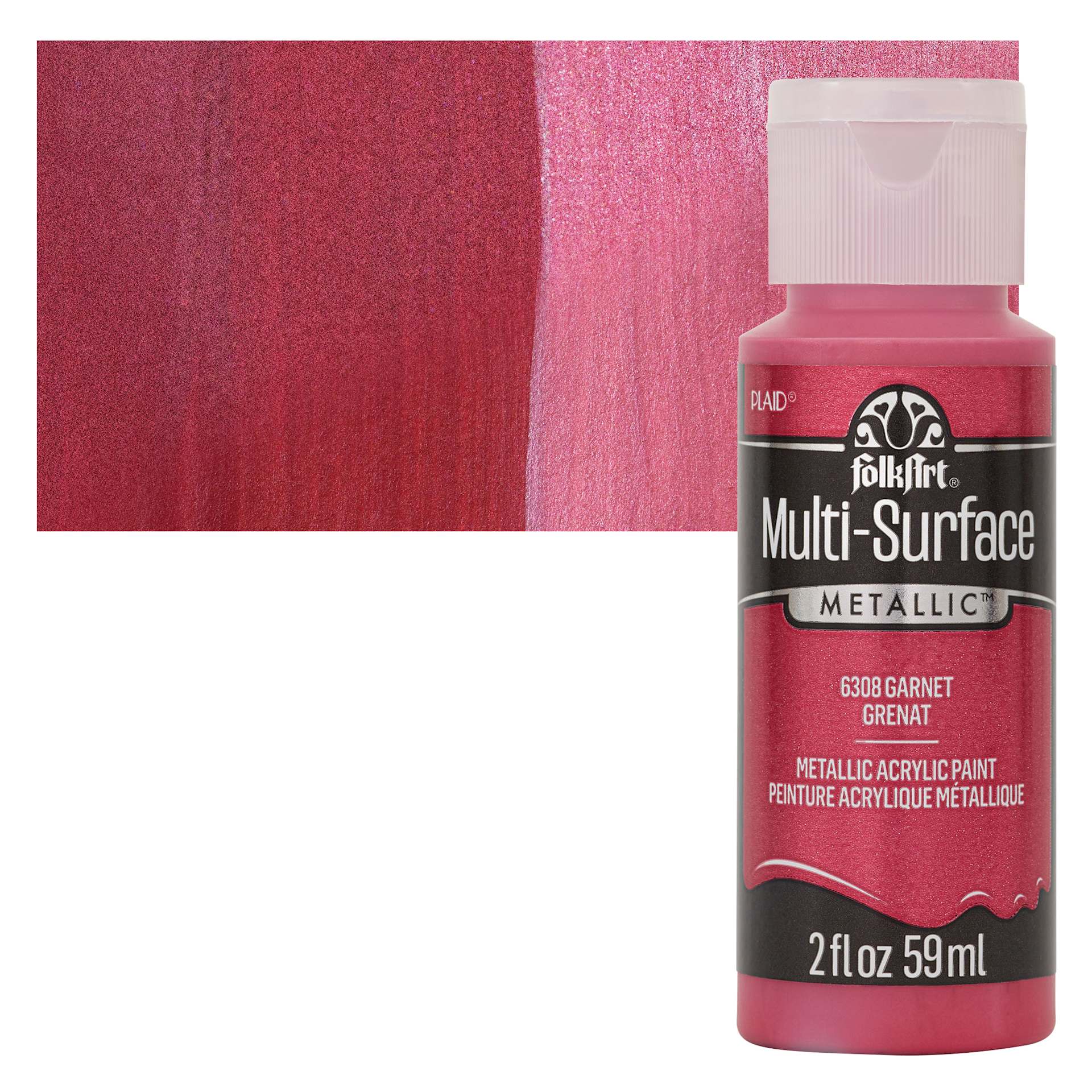 FolkArt Multi-Surface Metallic Acrylic Paint - Garnet, 59 ml bottle and swatch
