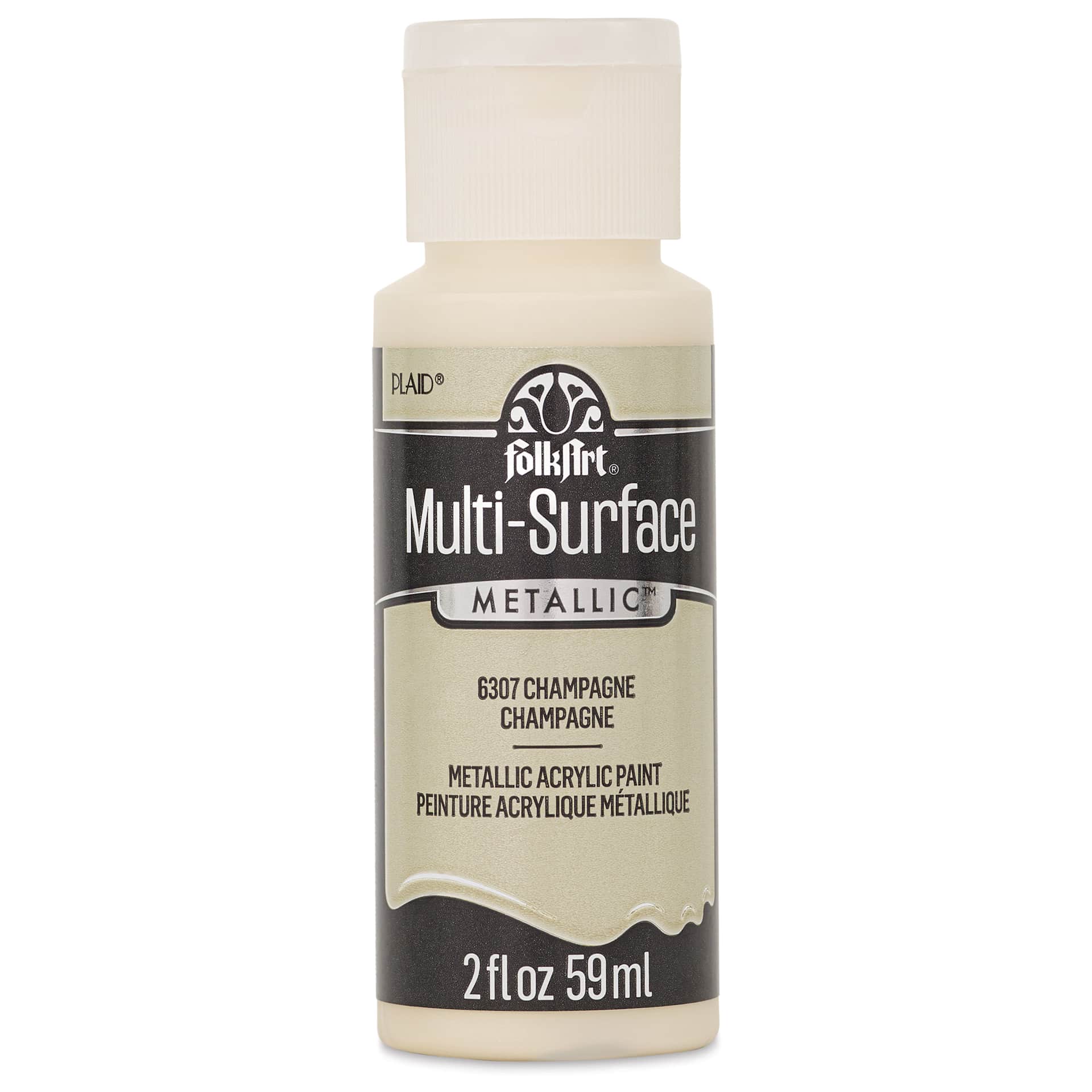 FolkArt Multi-Surface Metallic Acrylic Paint - Champagne, 59 ml - front of bottle