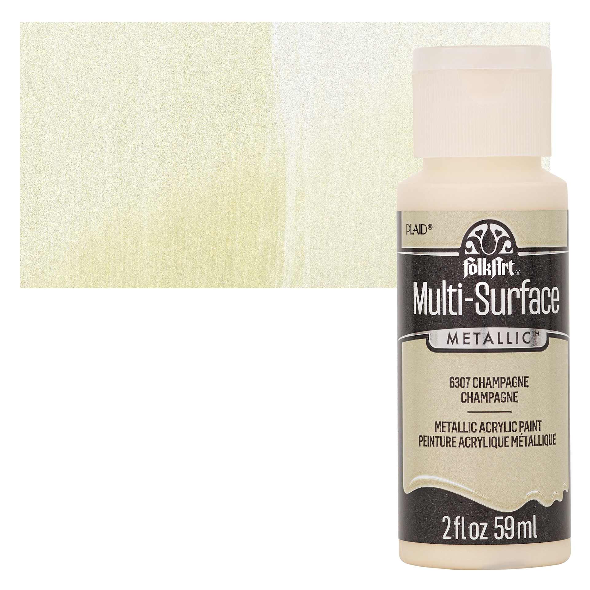FolkArt Multi-Surface Metallic Acrylic Paint - Champagne, 59 ml bottle and swatch