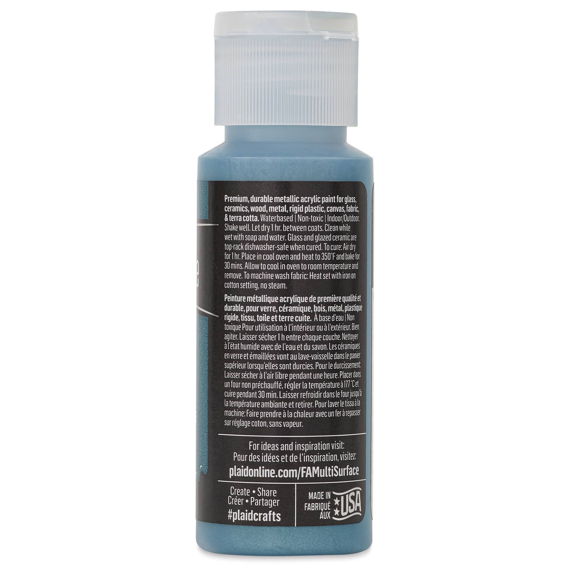 FolkArt Multi-Surface Metallic Acrylic Paint - Teal Topaz - back of bottle