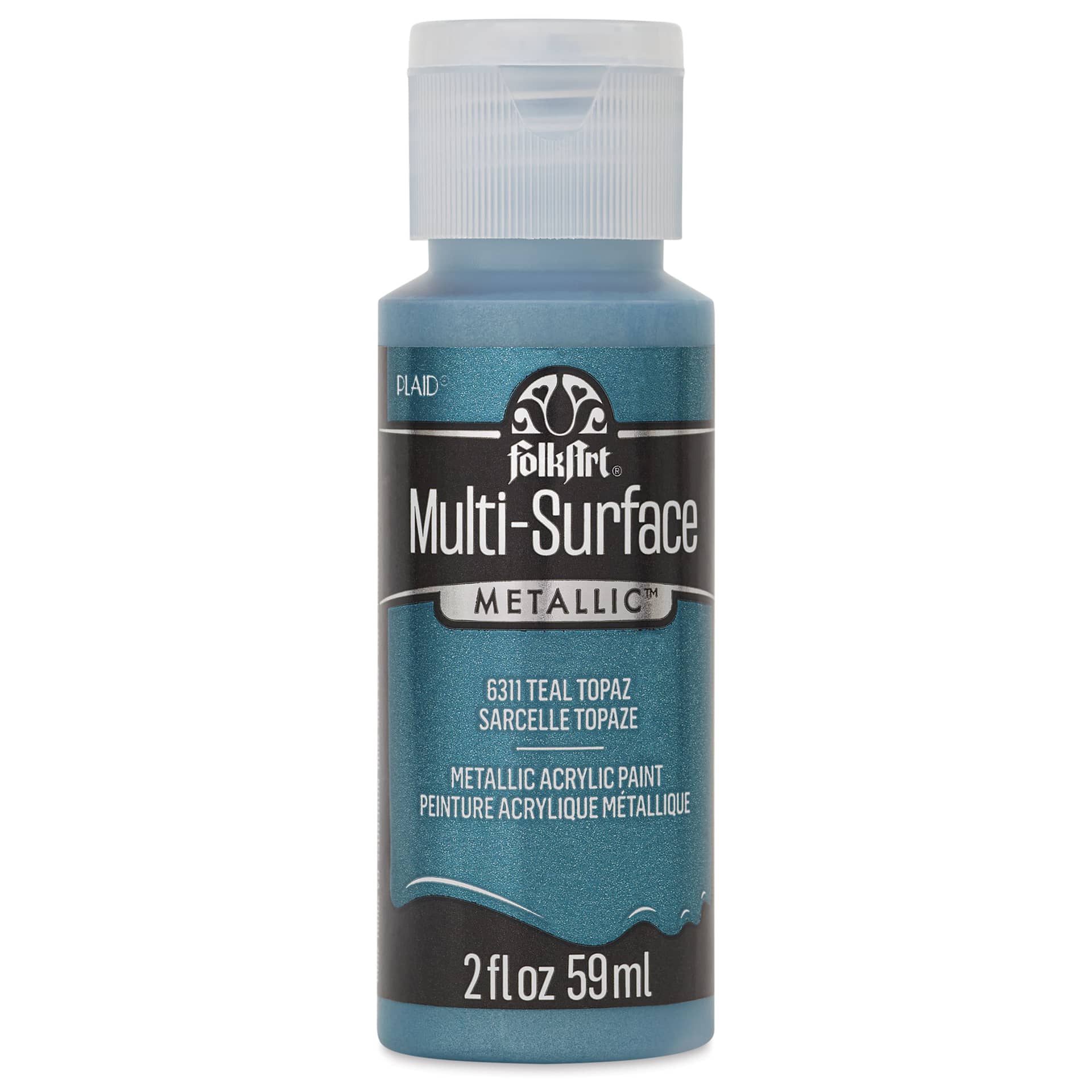 FolkArt Multi-Surface Metallic Acrylic Paint - Teal Topaz - front of bottle