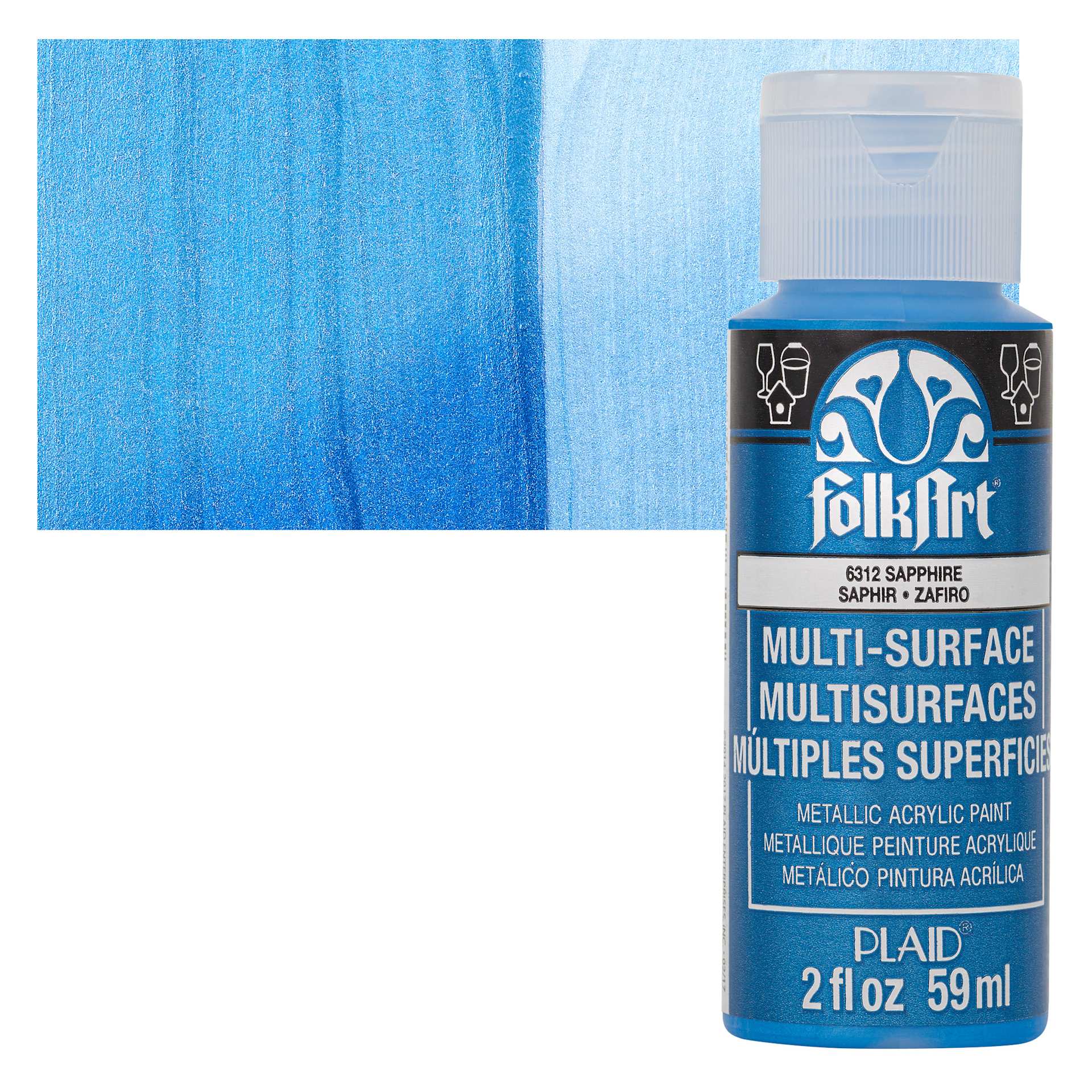 FolkArt Multi-Surface Metallic Acrylic Paint - Sapphire - bottle and swatch