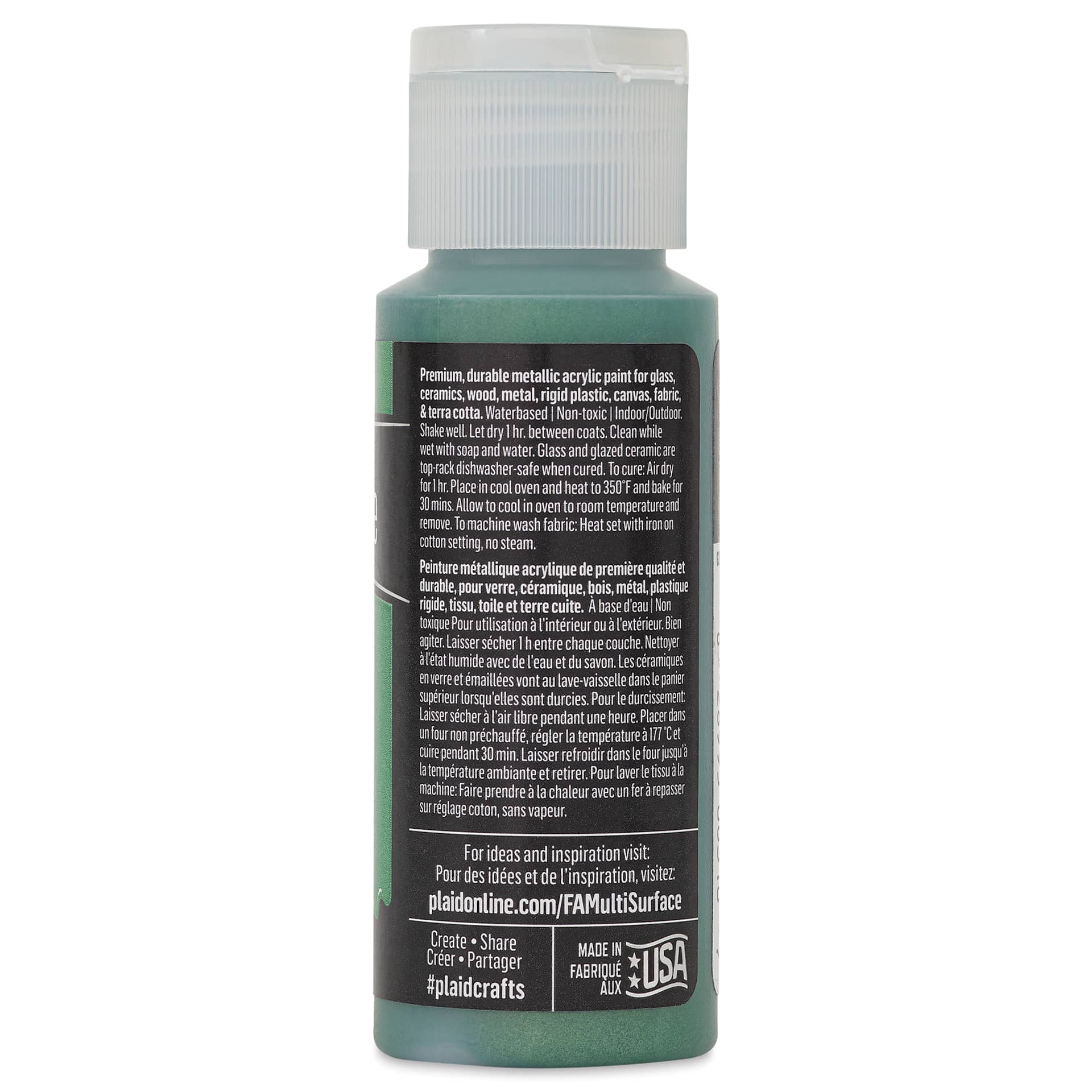 FolkArt Multi-Surface Metallic Acrylic Paint - Malachite, 59 ml - back of bottle