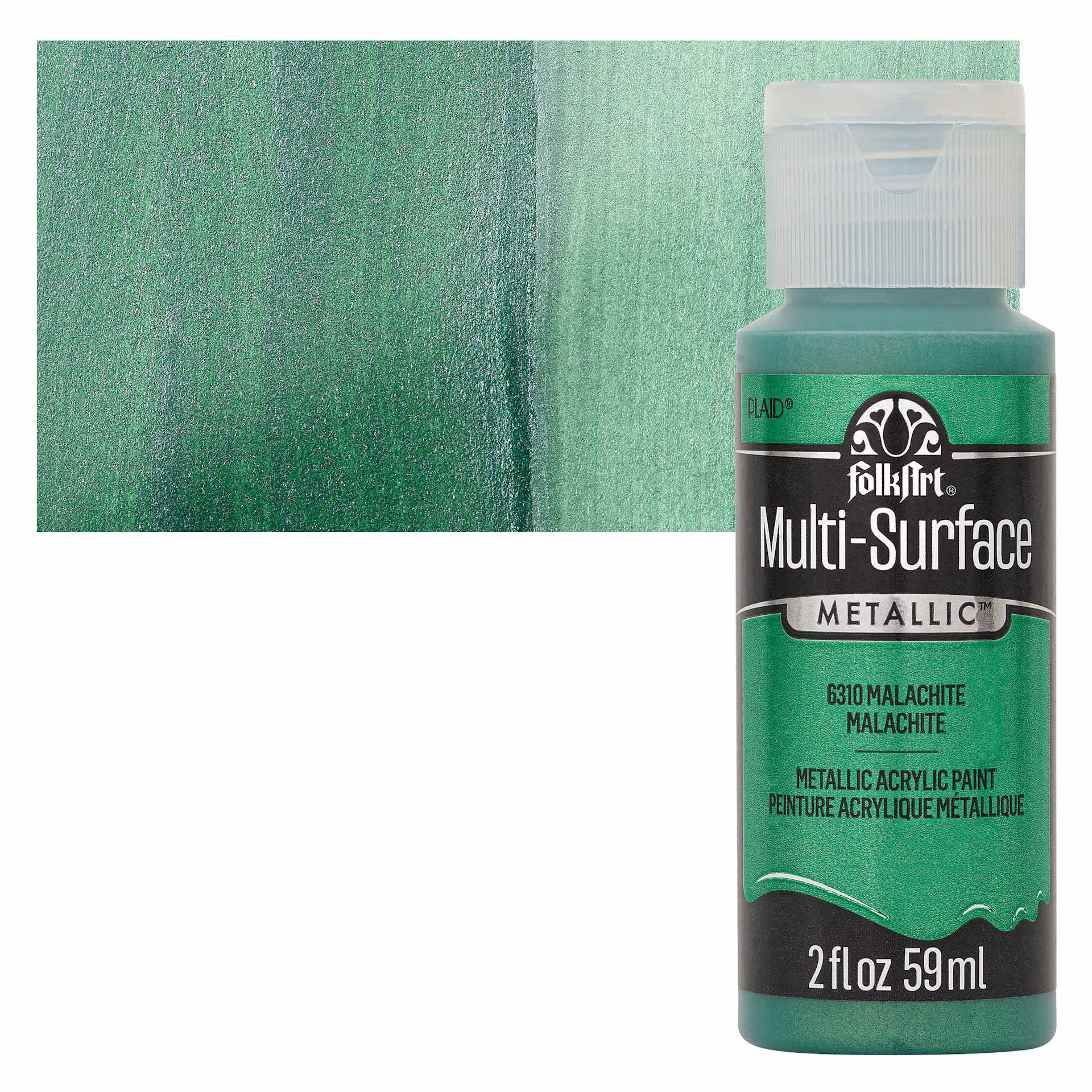 FolkArt Multi-Surface Metallic Acrylic Paint - Malachite - bottle and swatch
