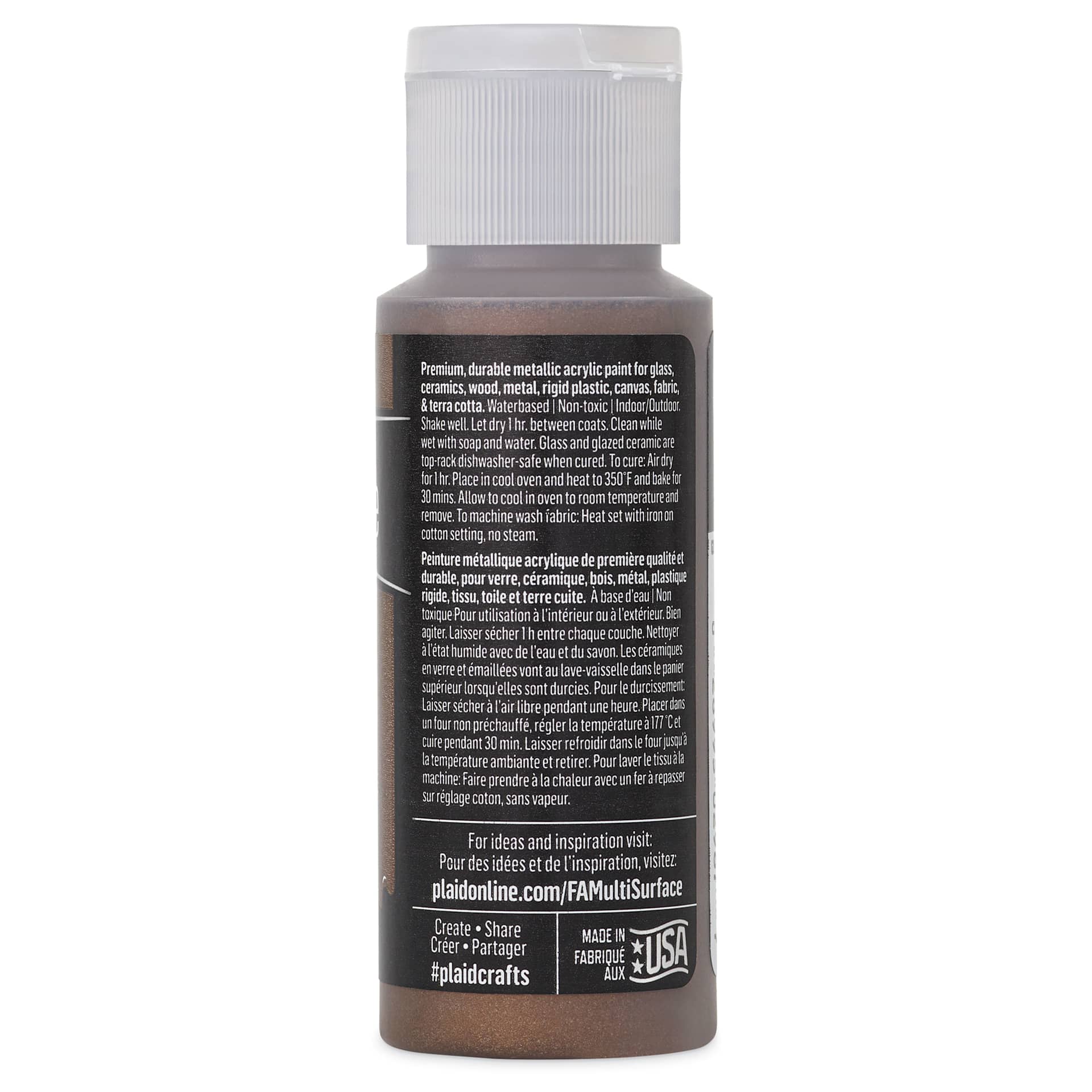 FolkArt Multi-Surface Metallic Acrylic Paint - Chocolate Brown, 59 ml - back of bottle