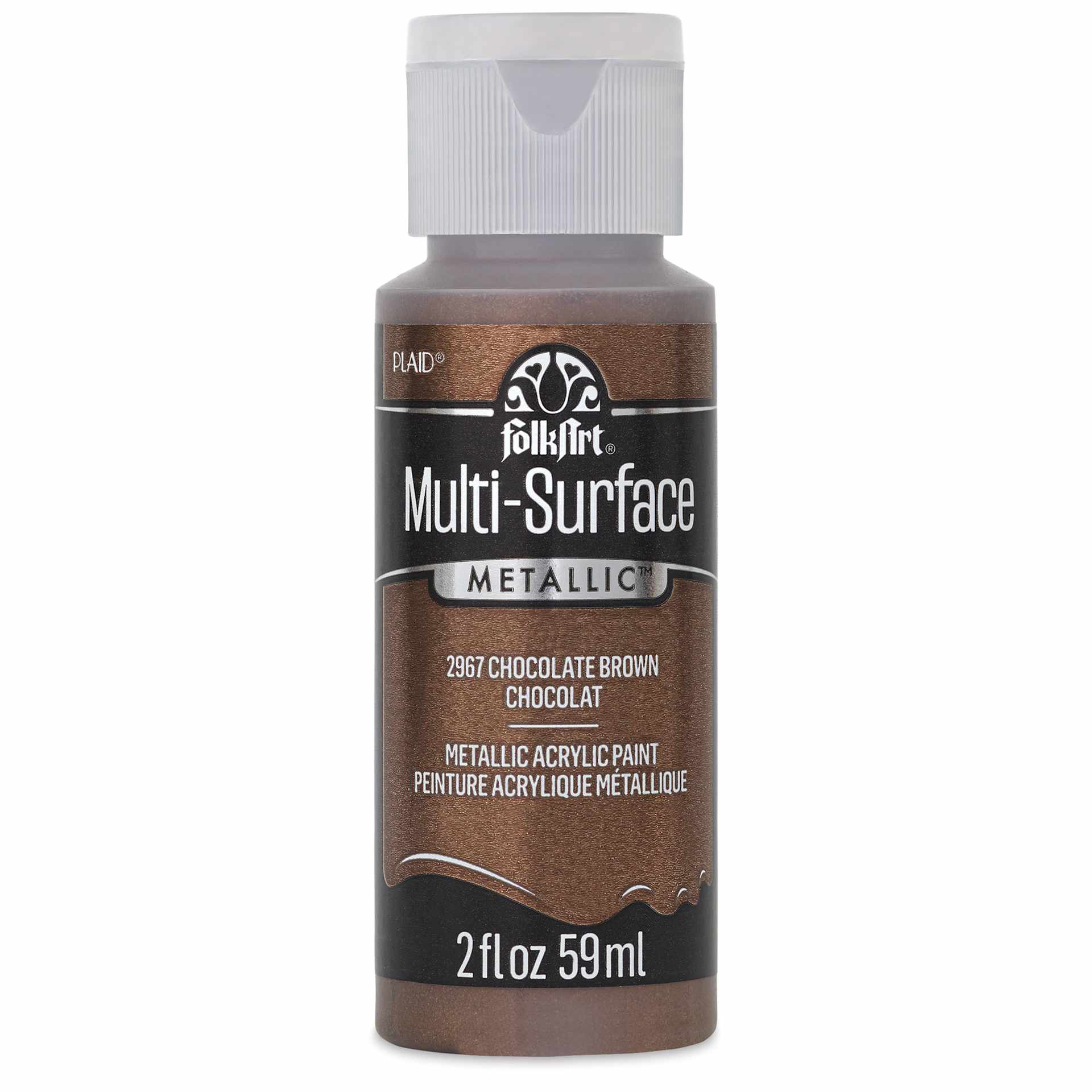 FolkArt Multi-Surface Metallic Acrylic Paint - Chocolate Brown, 59 ml - front of bottle