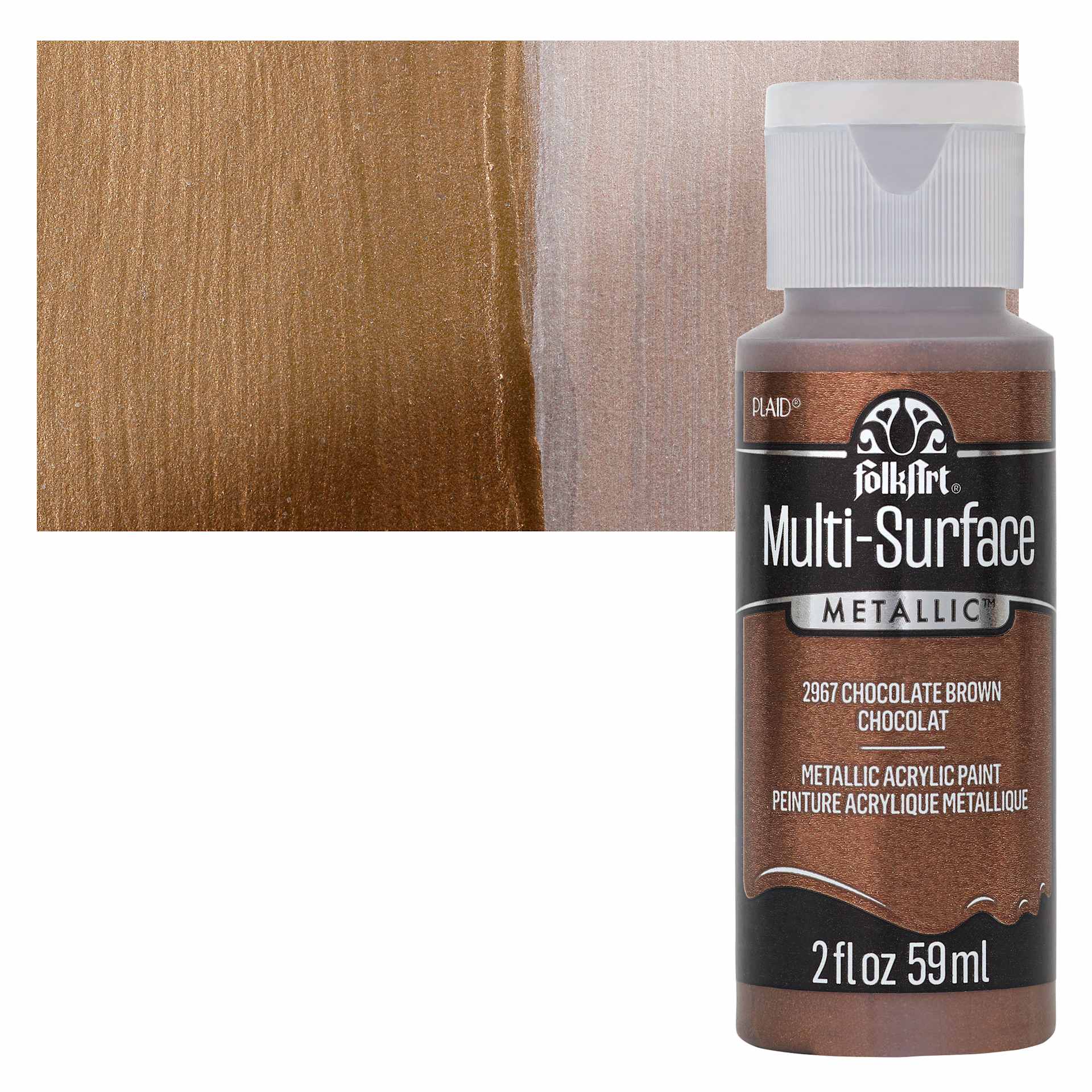 FolkArt Multi-Surface Metallic Acrylic Paint - Chocolate Brown, 59 ml bottle and swatch