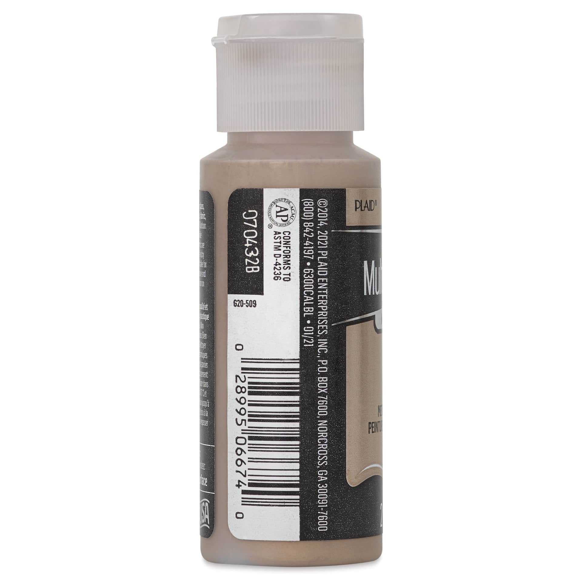 FolkArt Multi-Surface Metallic Acrylic Paint - Taupe, 59 ml - side of bottle