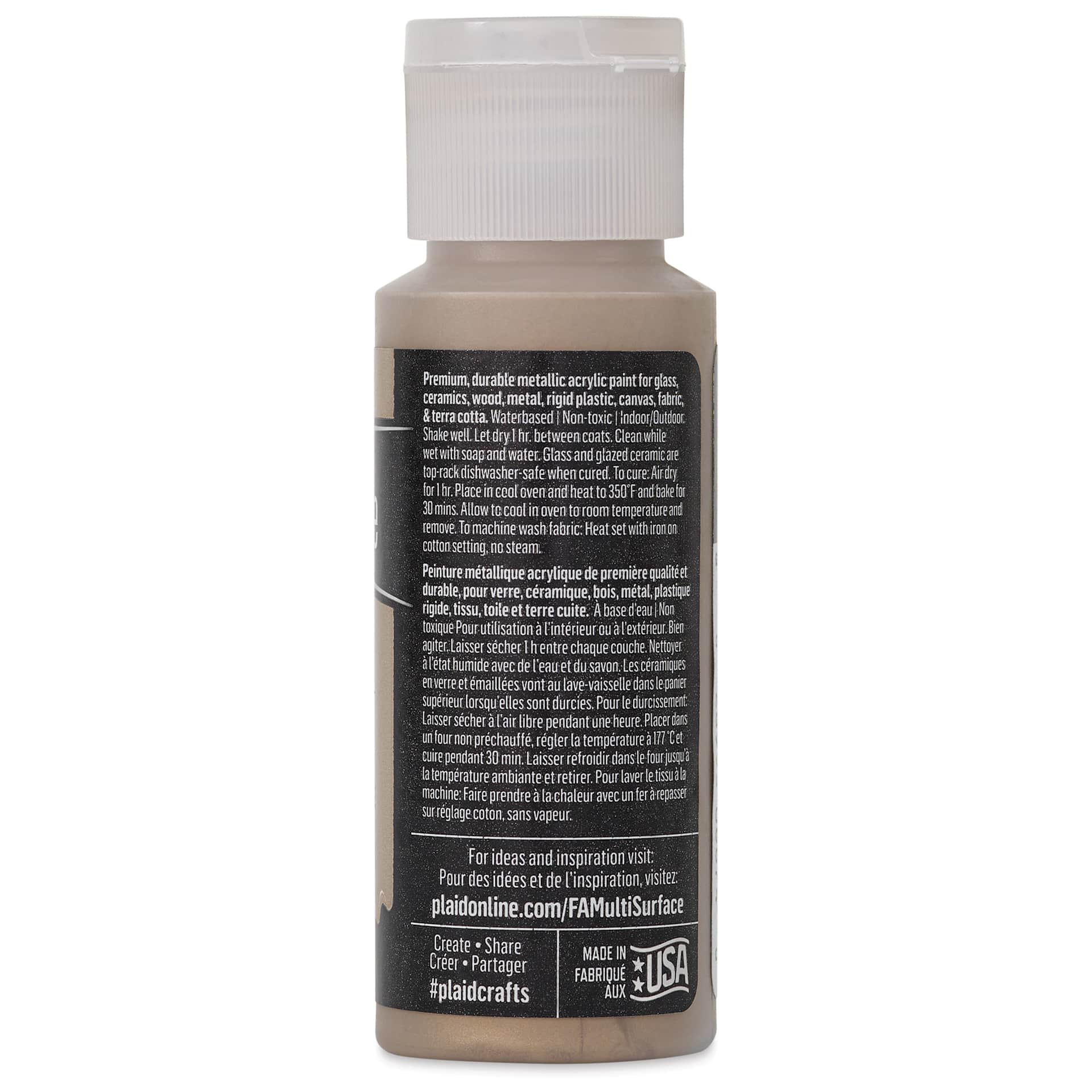 FolkArt Multi-Surface Metallic Acrylic Paint - Taupe, 59 ml - back of bottle