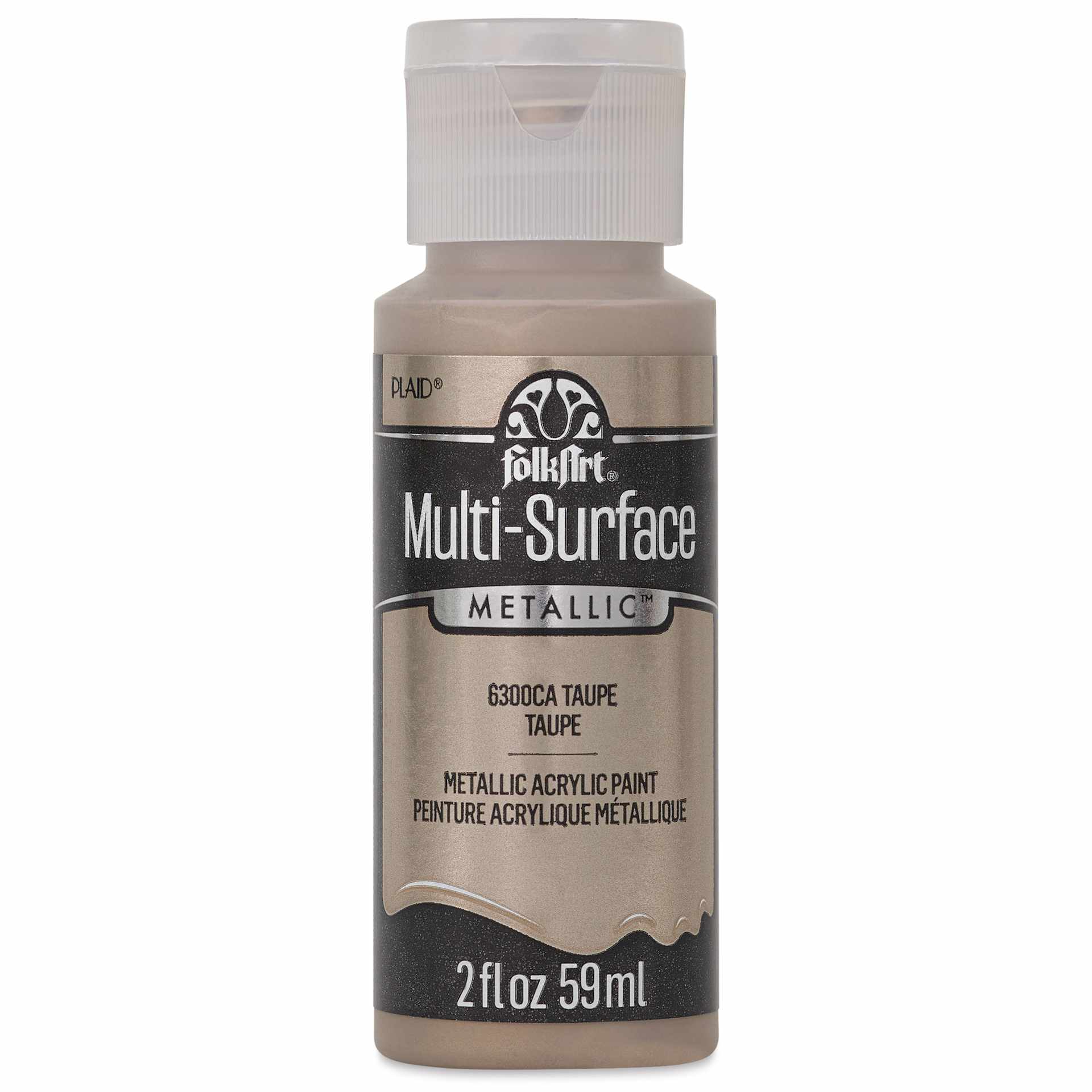 FolkArt Multi-Surface Metallic Acrylic Paint - Taupe, 59 ml - front of bottle