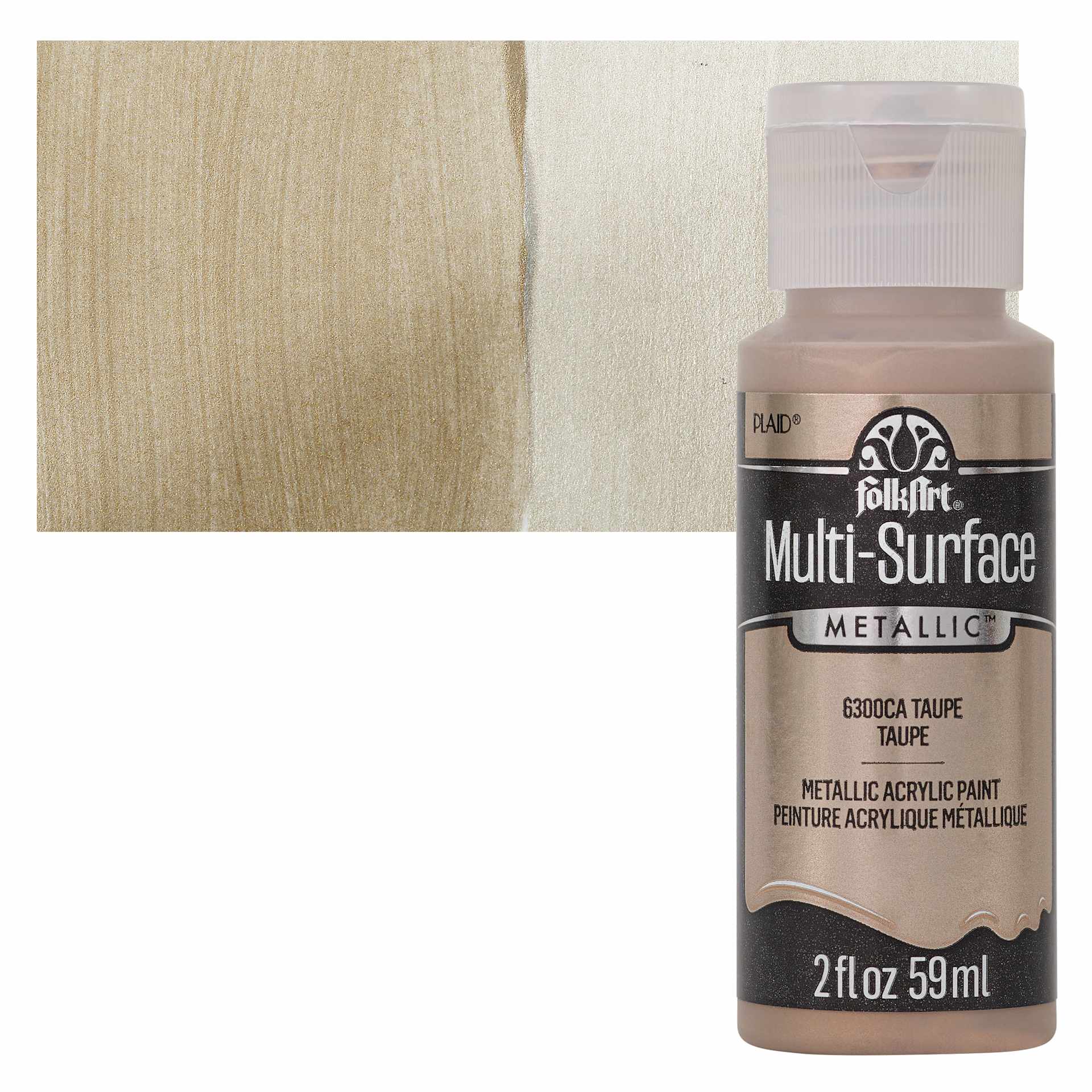 FolkArt Multi-Surface Metallic Acrylic Paint - Taupe - bottle and swatch