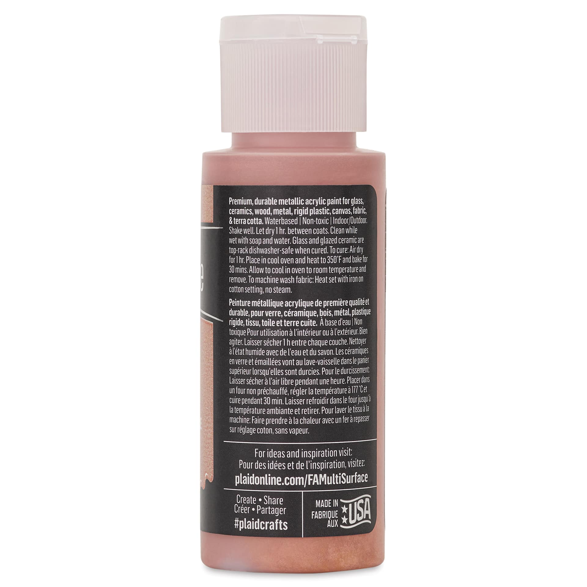 FolkArt Multi-Surface Metallic Acrylic Paint - Rose Gold, 59 ml - back of bottle