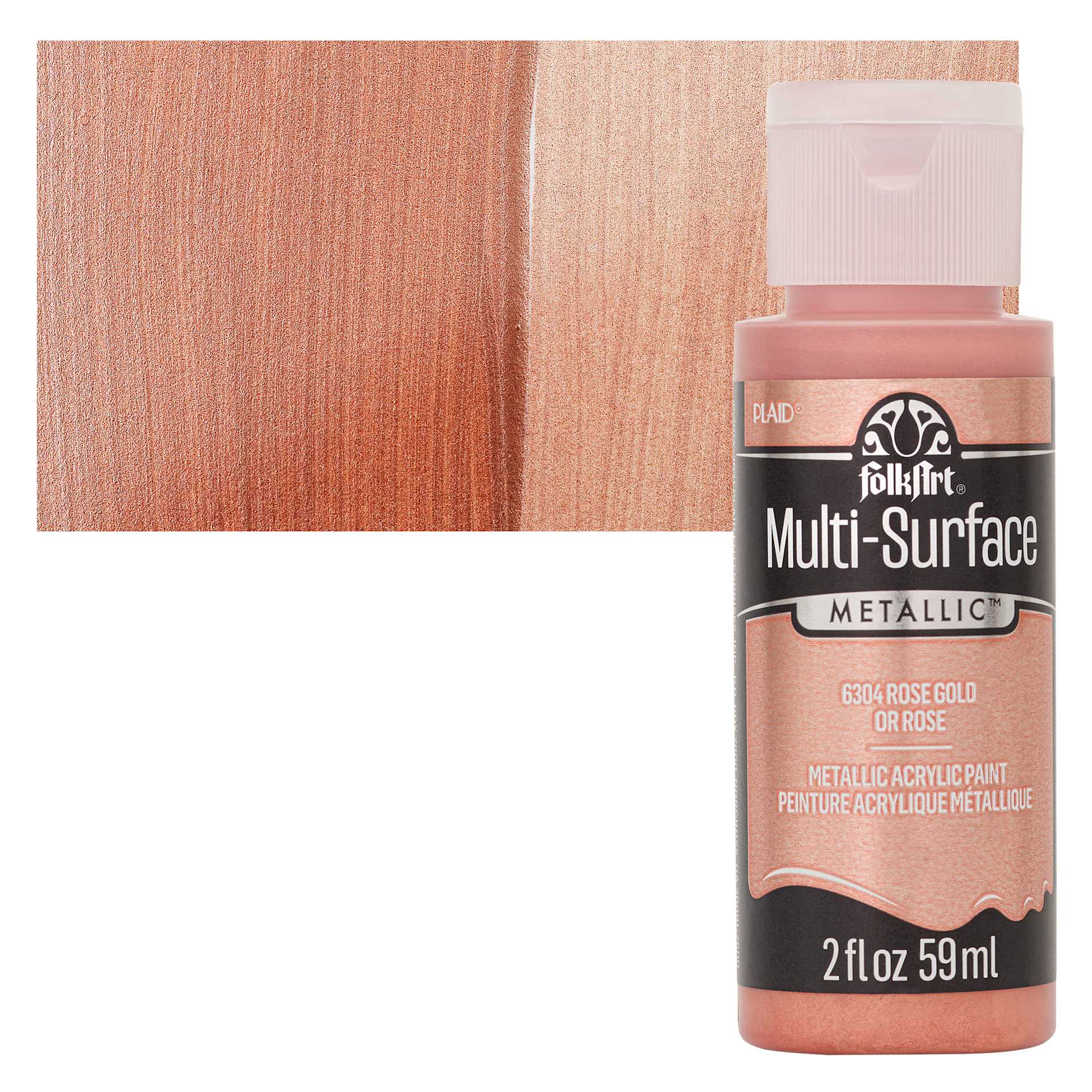 FolkArt Multi-Surface Metallic Acrylic Paint - Rose Gold - bottle and swatch