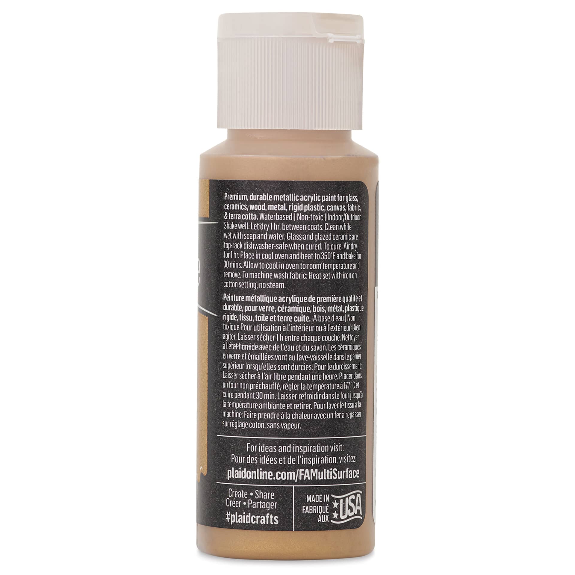 FolkArt Multi-Surface Metallic Acrylic Paint - Antique Gold, 59 ml bottle - back of bottle