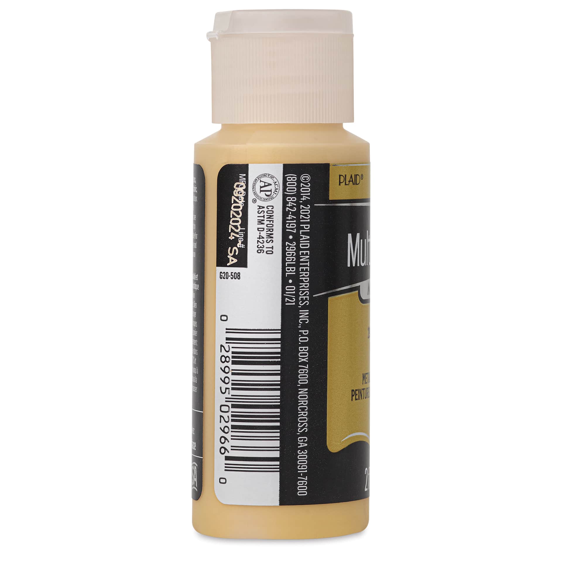 FolkArt Multi-Surface Metallic Acrylic Paint - Bright Gold, 59 ml bottle side