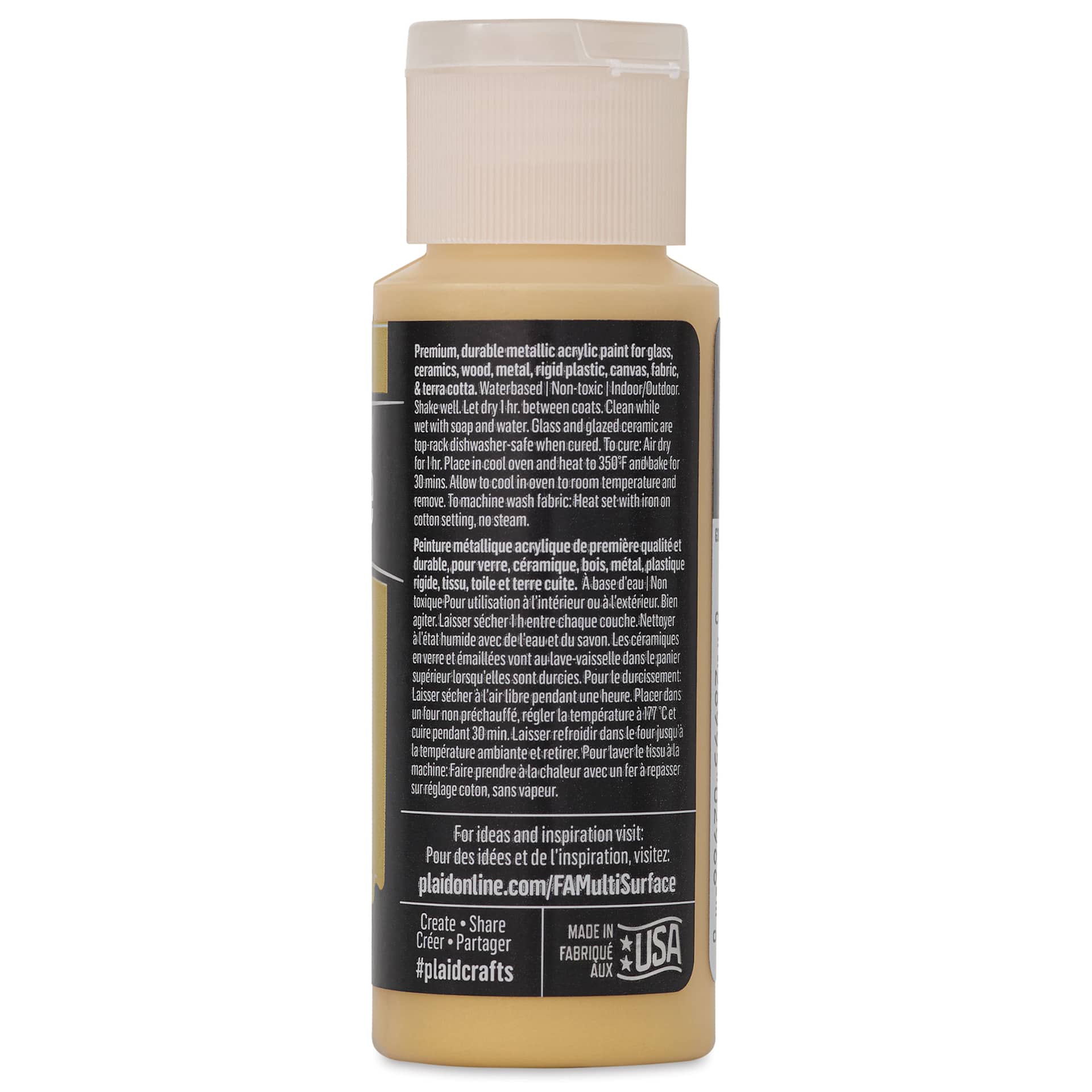 FolkArt Multi-Surface Metallic Acrylic Paint - Bright Gold, 59 ml bottle back
