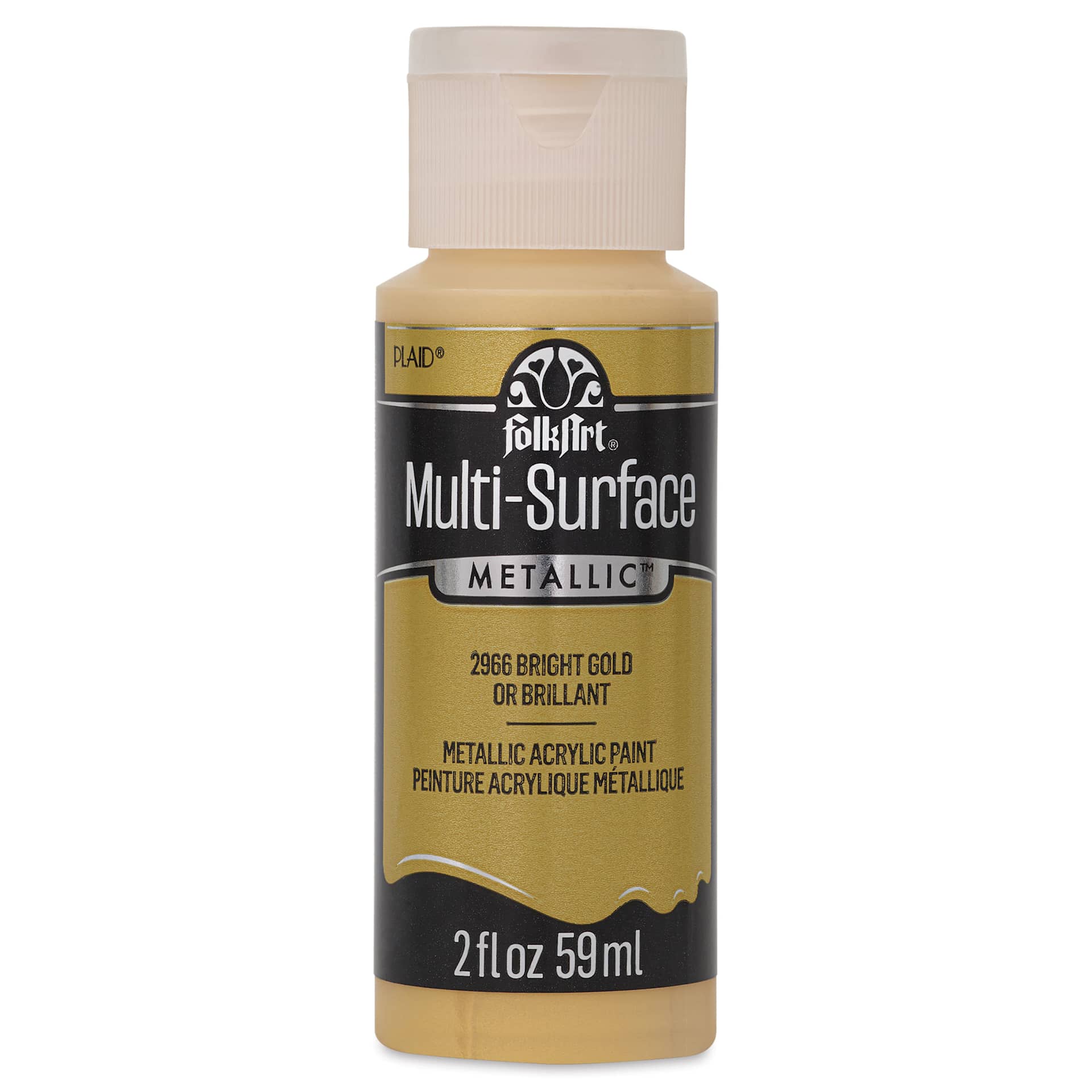 FolkArt Multi-Surface Metallic Acrylic Paint - Bright Gold, 59 ml - front of bottle