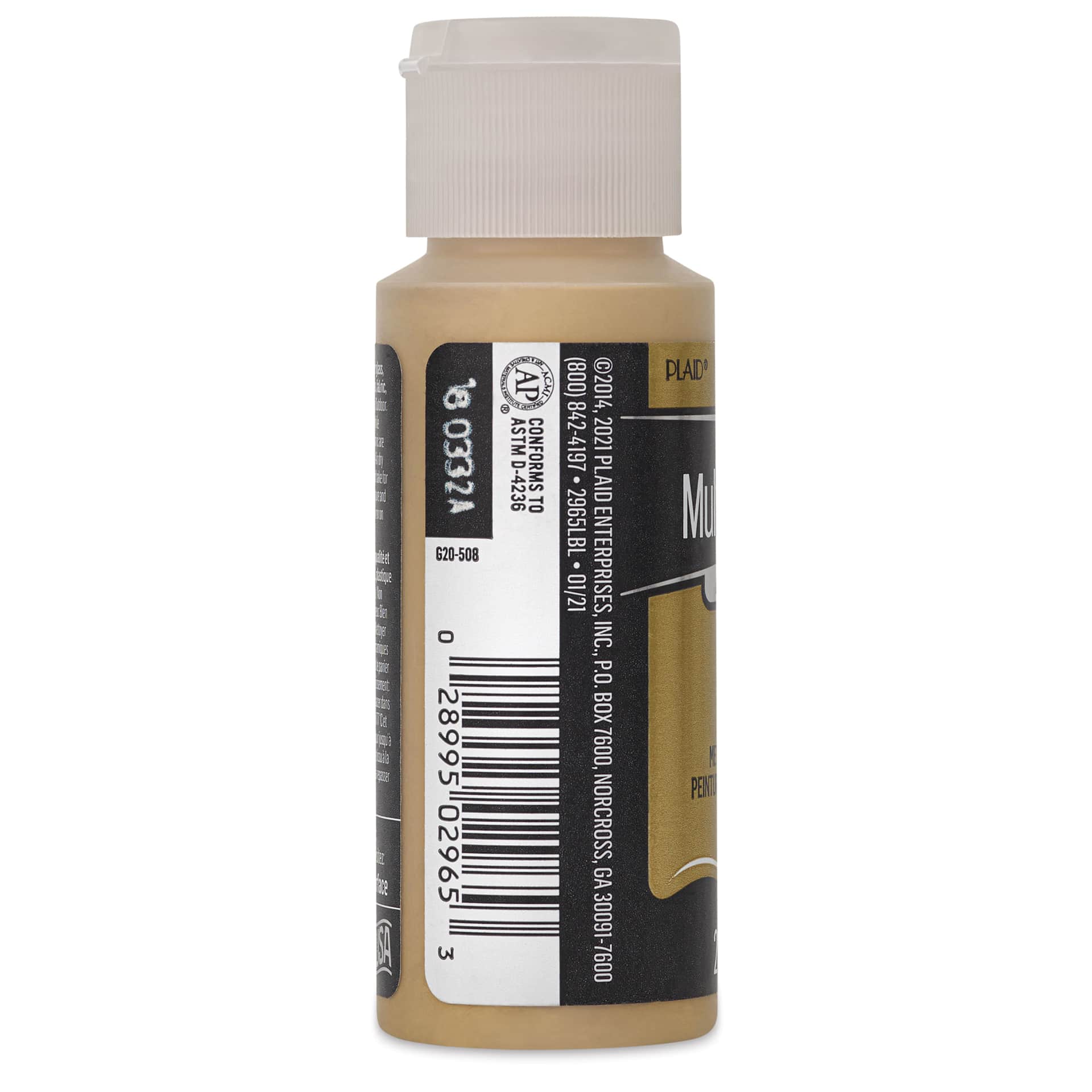 FolkArt Multi-Surface Metallic Acrylic Paint - 14K Gold, 59 ml - side of bottle