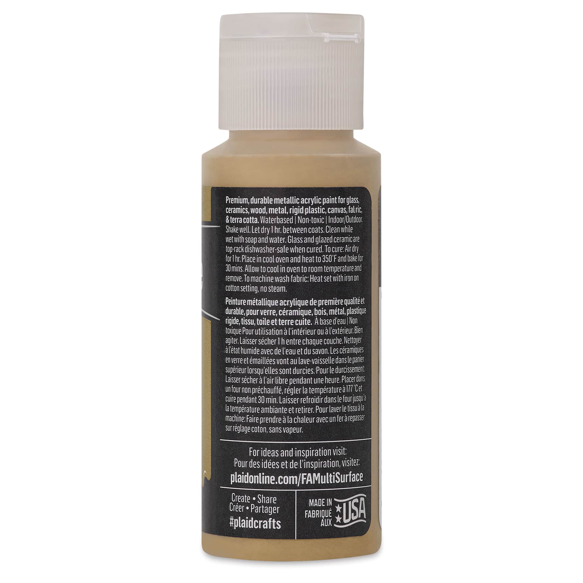 FolkArt Multi-Surface Metallic Acrylic Paint - 14K Gold, 59 ml - back of bottle