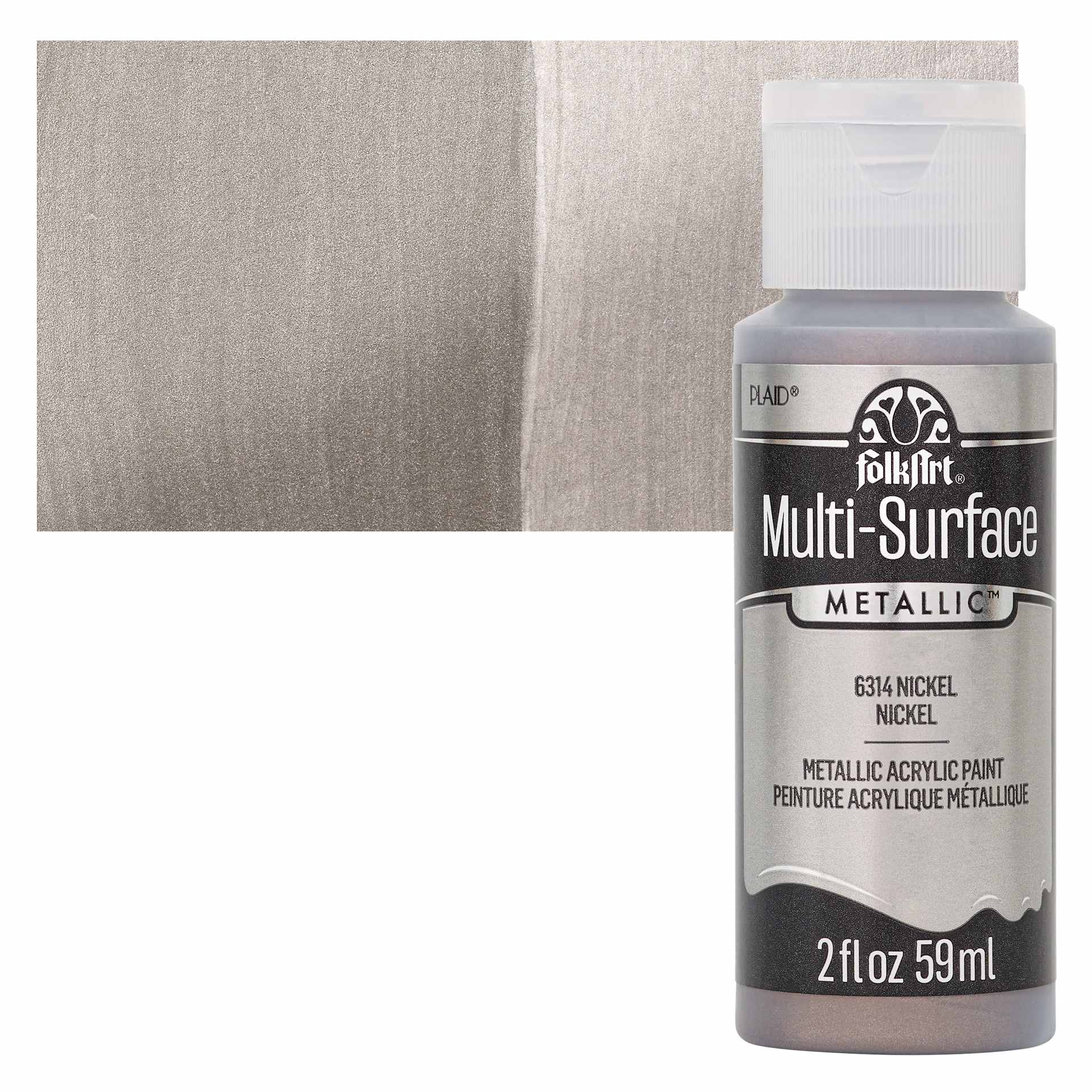 FolkArt Multi-Surface Metallic Acrylic Paint - Nickel - bottle and swatch