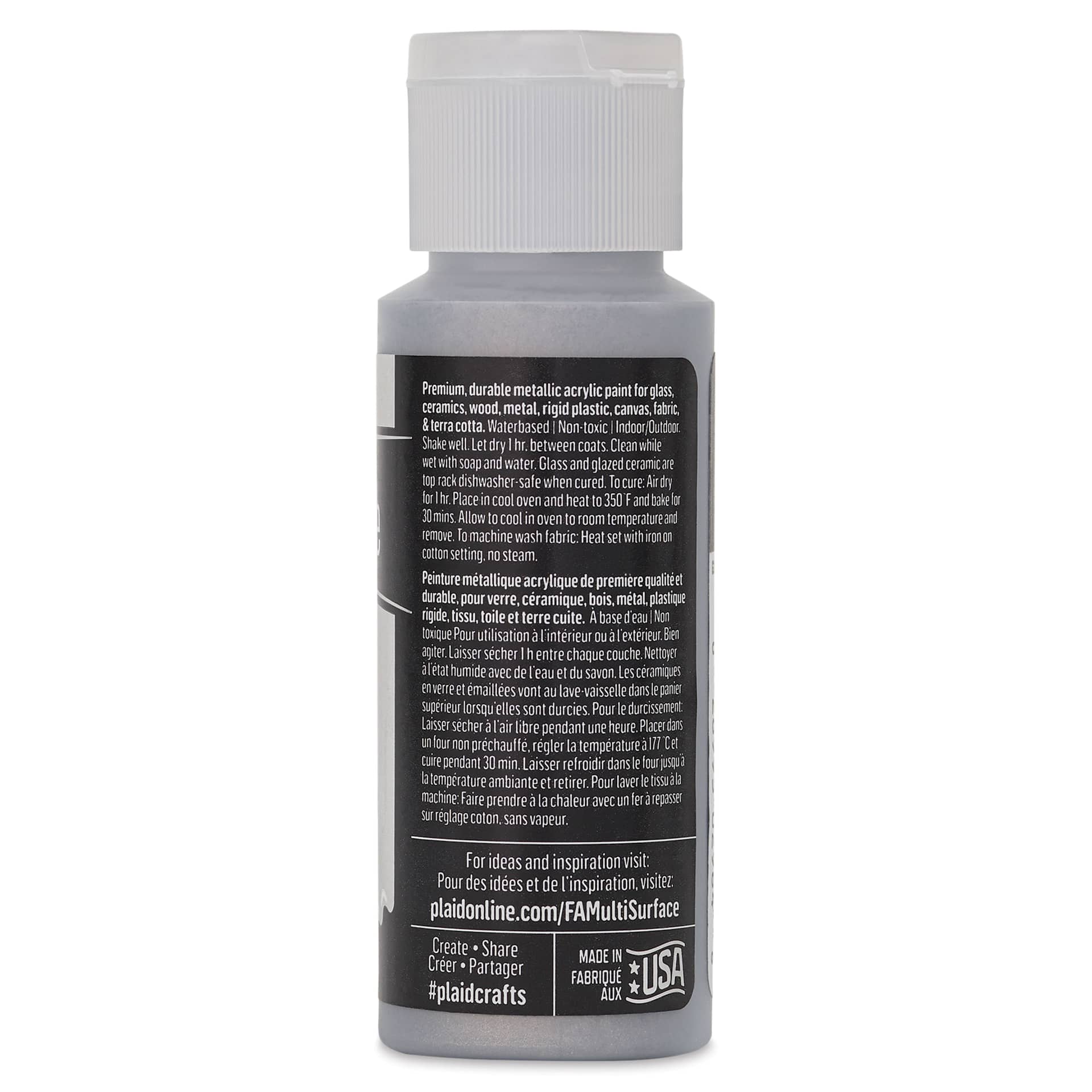 FolkArt Multi-Surface Metallic Acrylic Paint - Sterling Silver, 59 ml - back of bottle